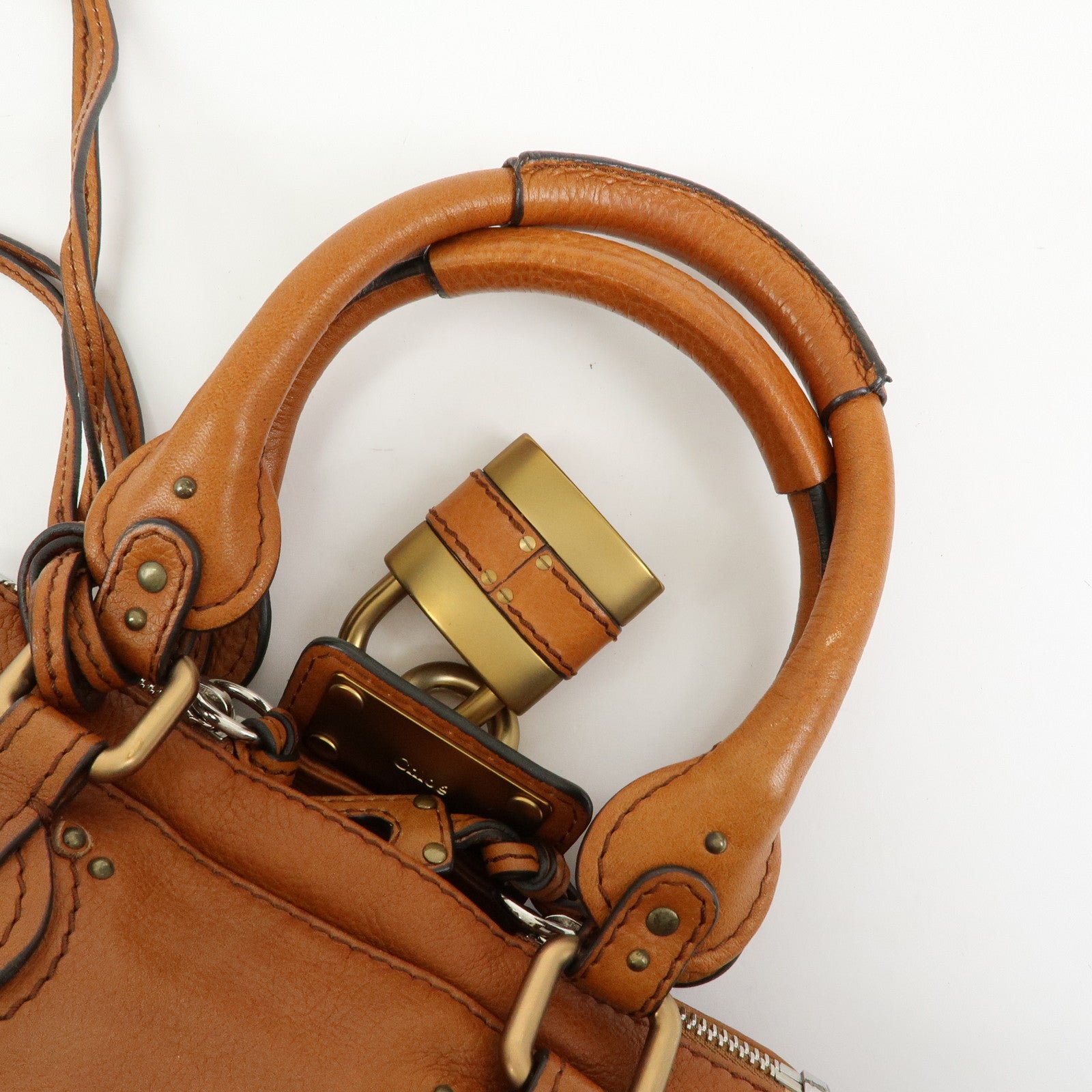 Chloe Paddington Leather Mini Hand Bag Boston Bag Brown
