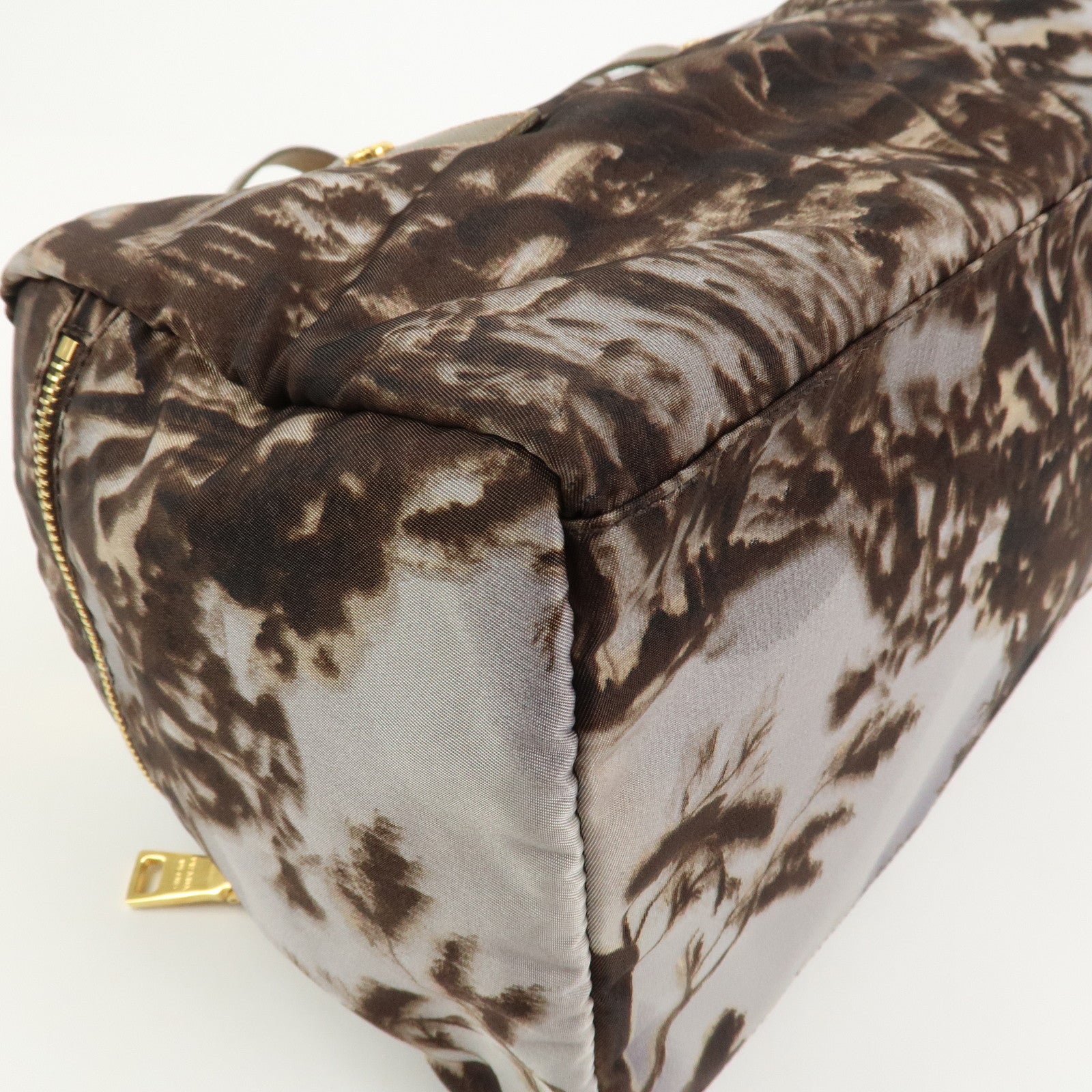 PRADA Logo Nylon Leather Boston Bag Shoulder Bag Gray Gold BL0567