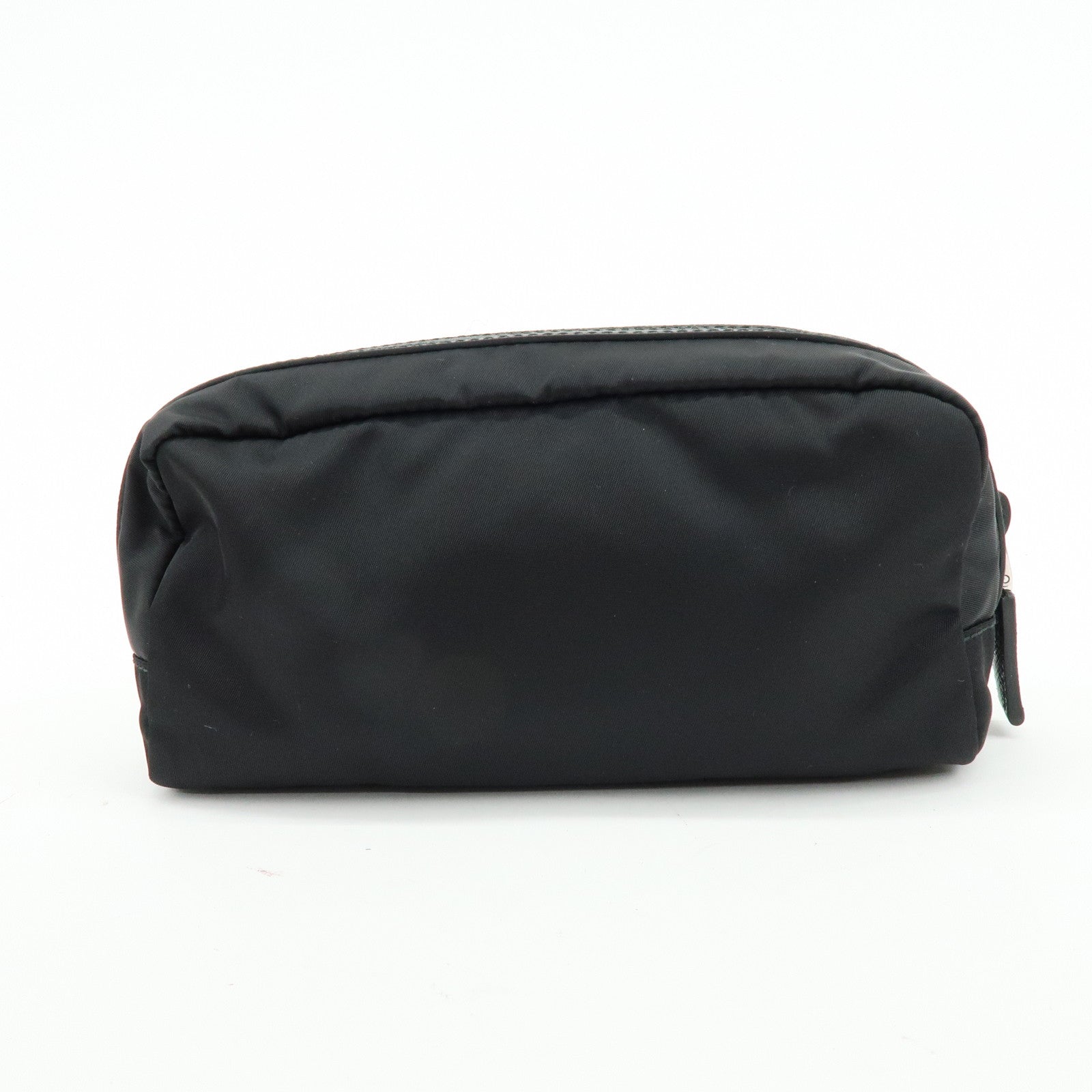 PRADA Triangle Logo Nylon Saffiano Leather Pouch Black