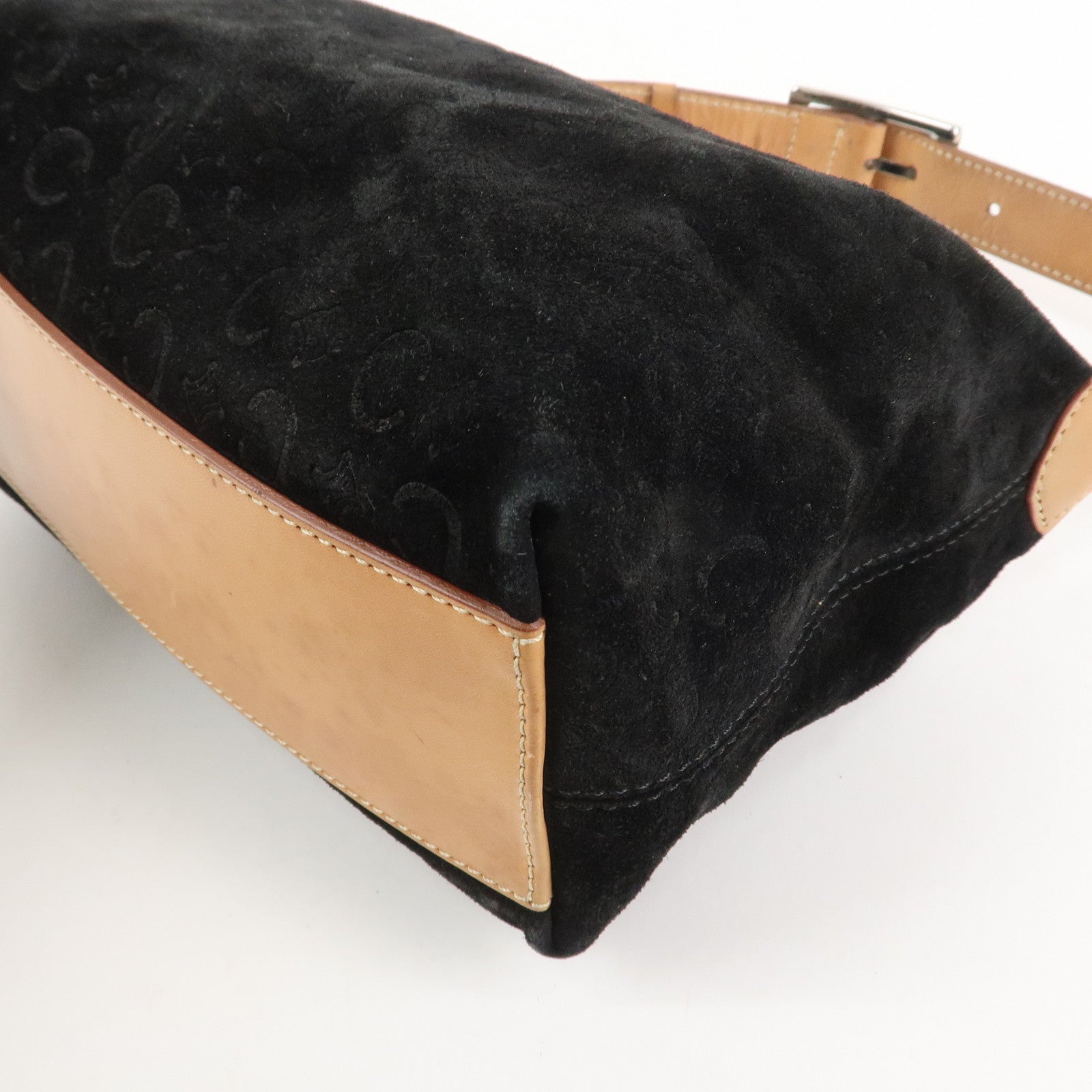 CELINE C Macadam Leather Suede Shoulder Bag Hand Bag Black Brown