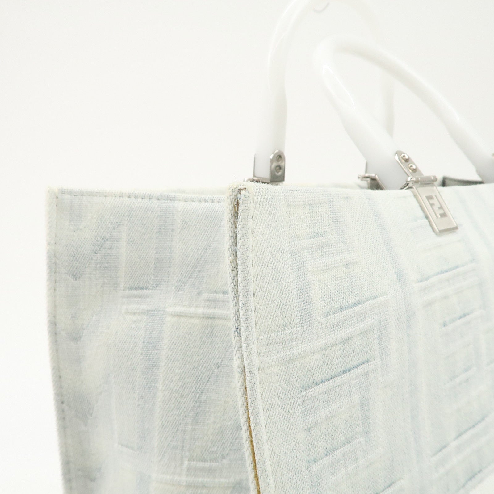 FENDI Leather Sunshine Medium 2Way Tote Bag Hand Bag White 8BH386 Used