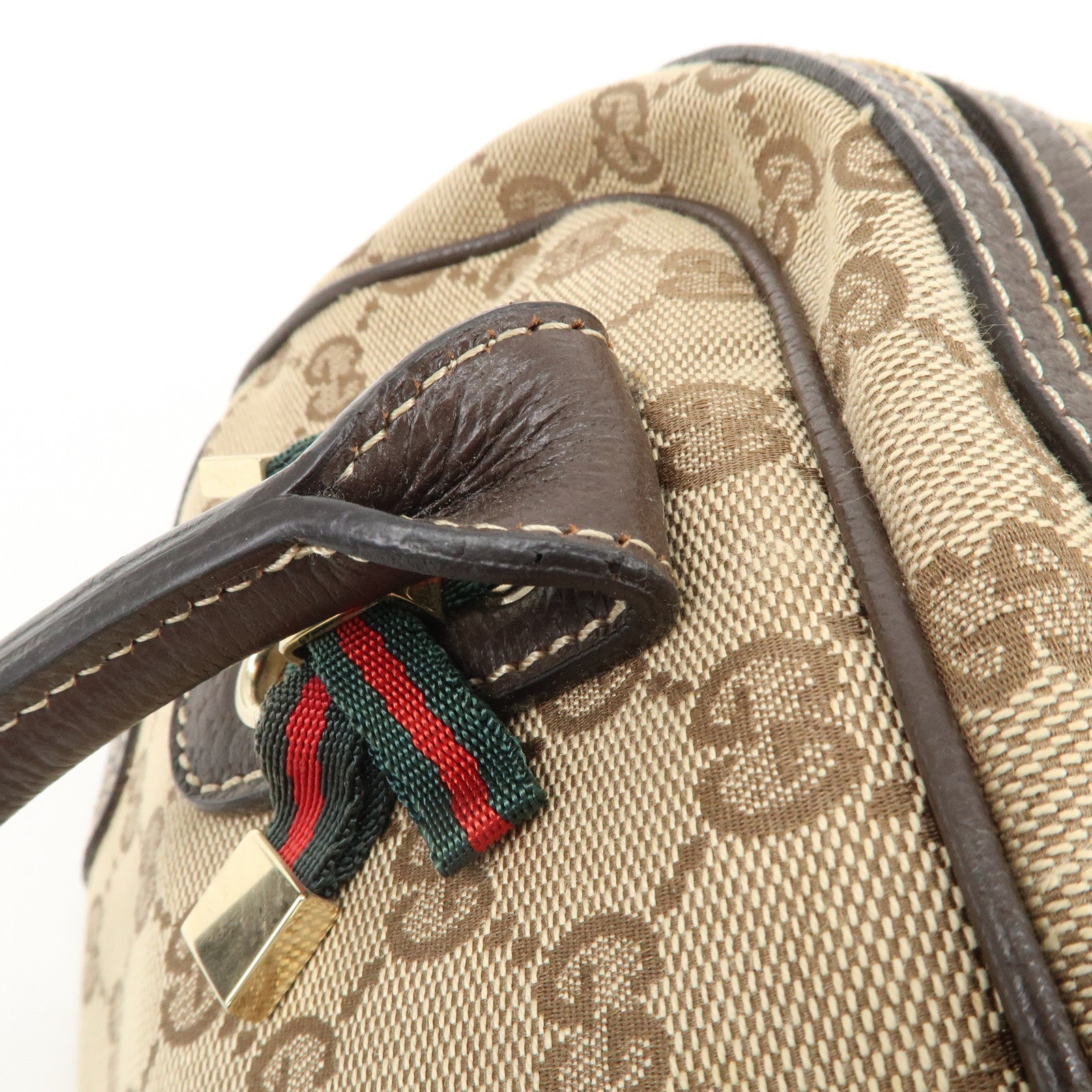 GUCCI Sherry Princy Canvas Leather Boston Bag Beige Brown 161720 Used