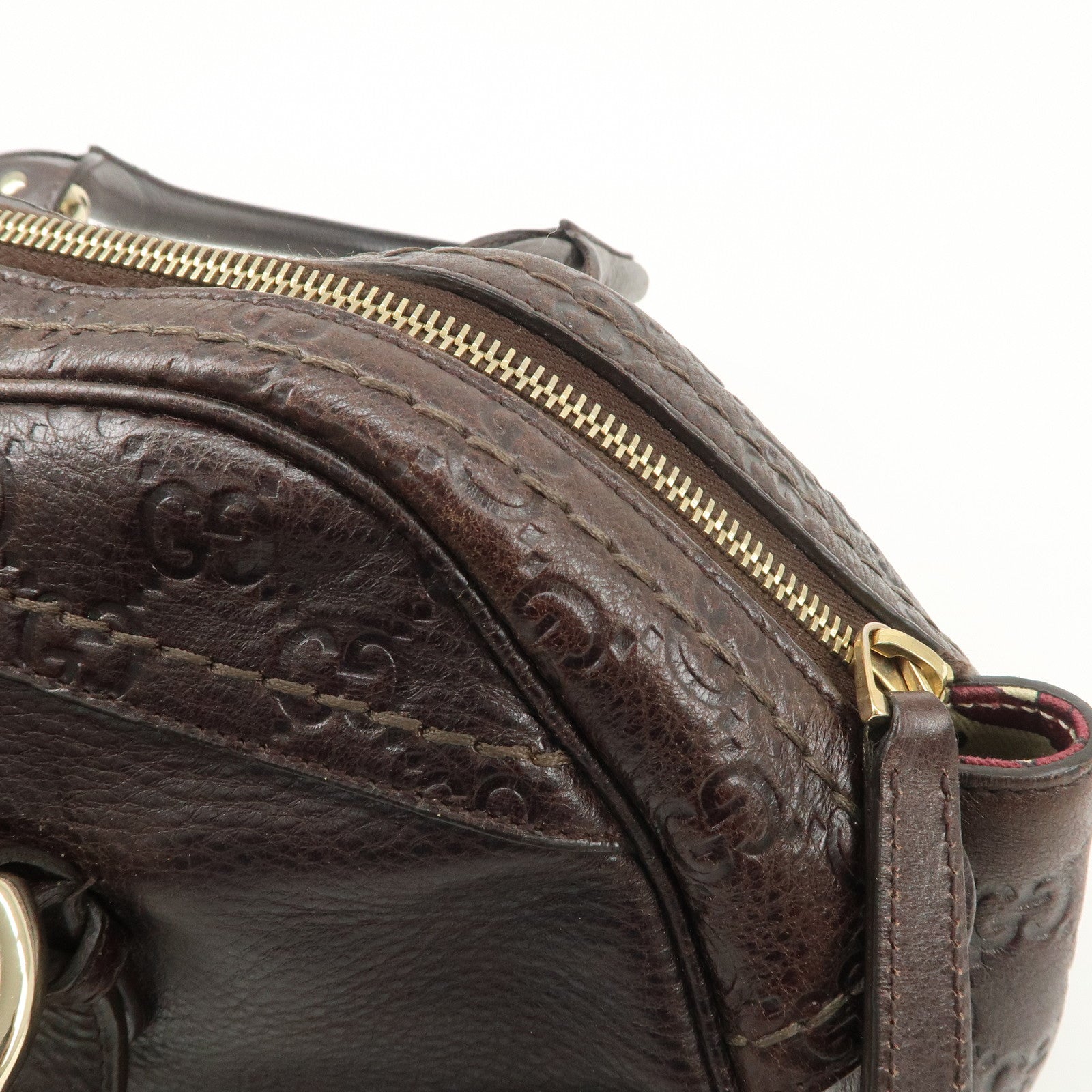 GUCCI Guccissima Leather Mini Boston Bag Hand Bag Dark Brown 181508 Used