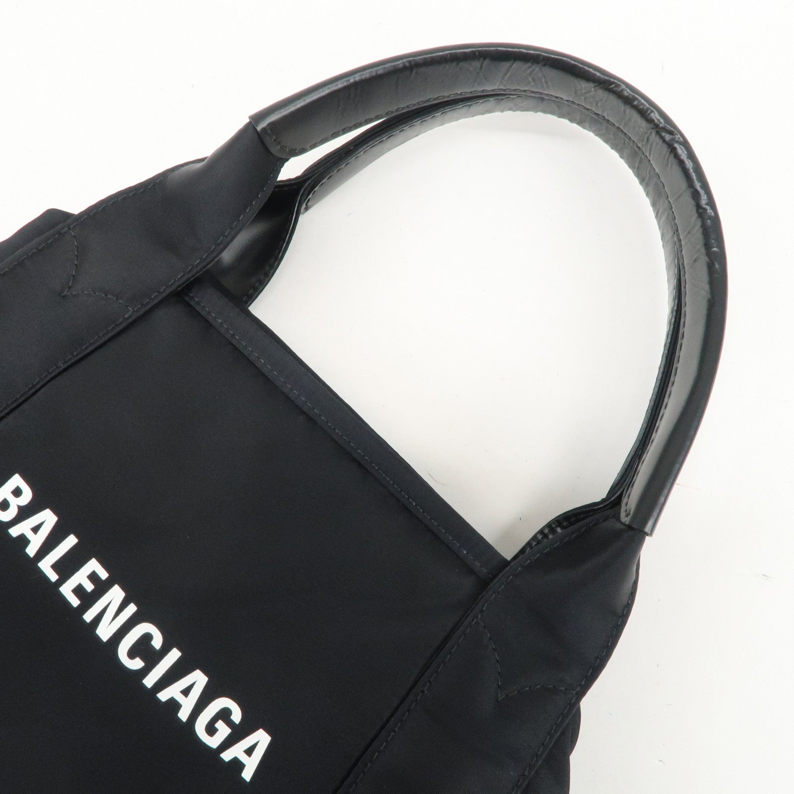 BALENCIAGA Navy Cabas XS Nylon Leather 2Way Bag Black 390346