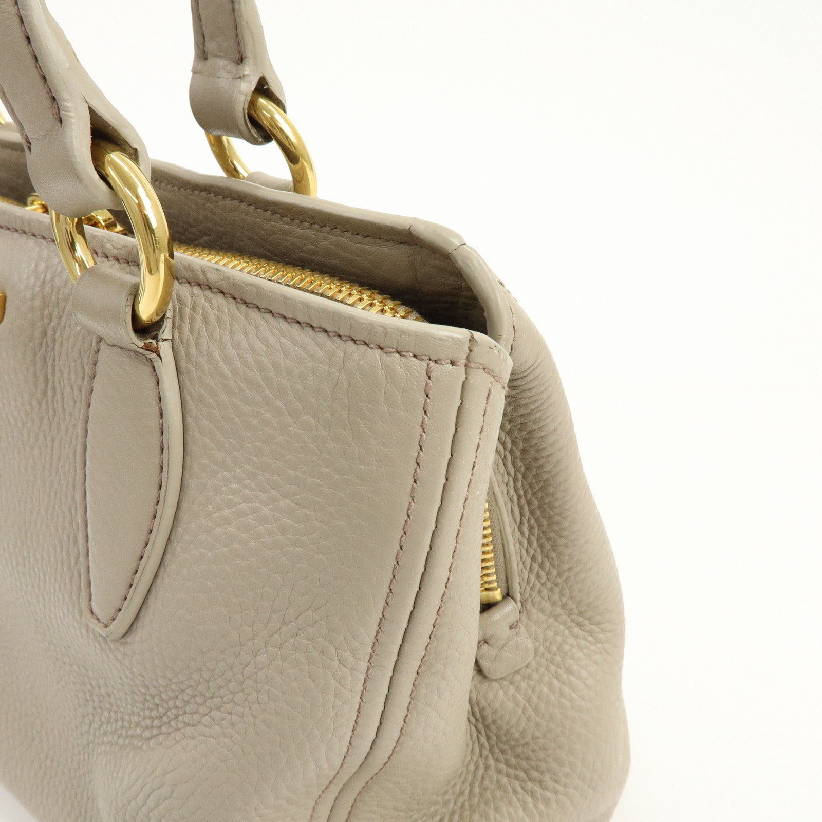 MIU MIU Leather 2Way Bag Hand Bag Shoulder Bag Beige RN0757