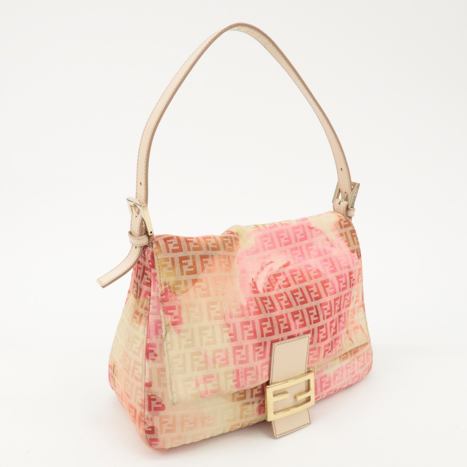 FENDI Mamma Baguette Zucchino Leather Canvas Shoulder Bag 8BR001 Used