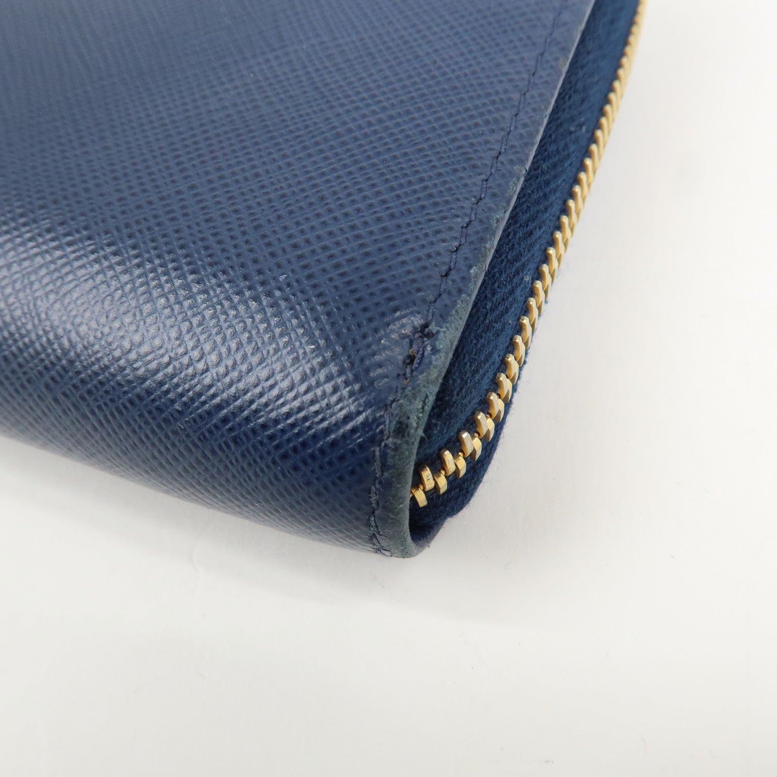 PRADA Triangle Logo Saffiano Leather Zippy Long Wallet Navy 1ML506