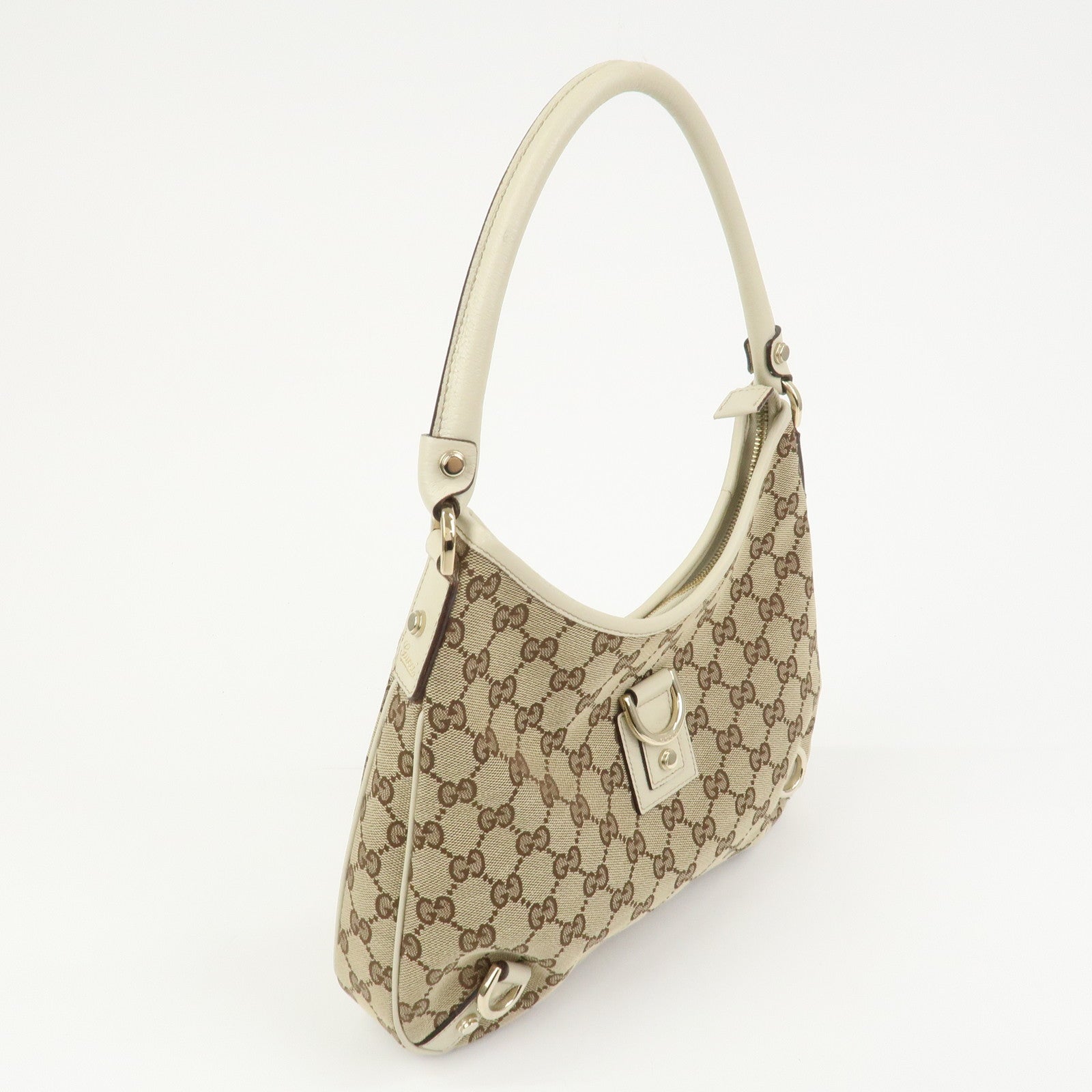 GUCCI Abbey GG Canvas Leather Shoulder Bag Brown Ivory 130738