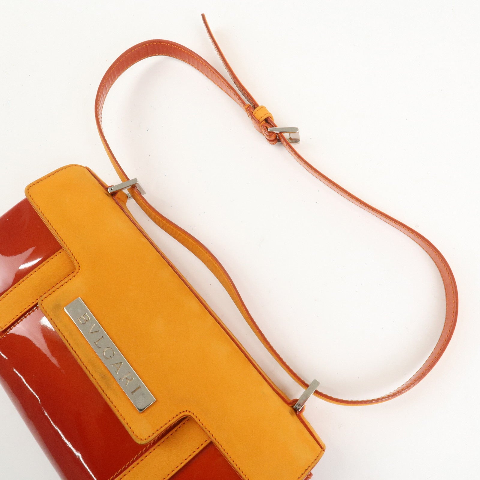 BVLGARI Patent Leather Shoulder Bag Hand Bag Orange