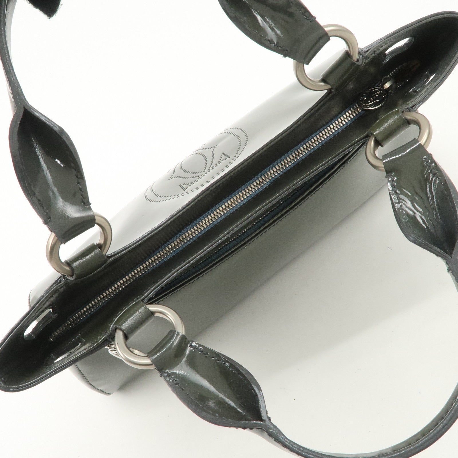 Cartier Marcello Patent Leather Tote Bag Hand Bag Khaki Used