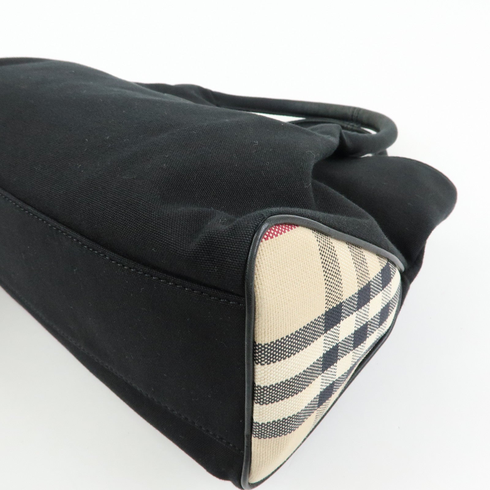 BURBERRY Canvas Leather Tote Bag Hand Bag Plaid Black