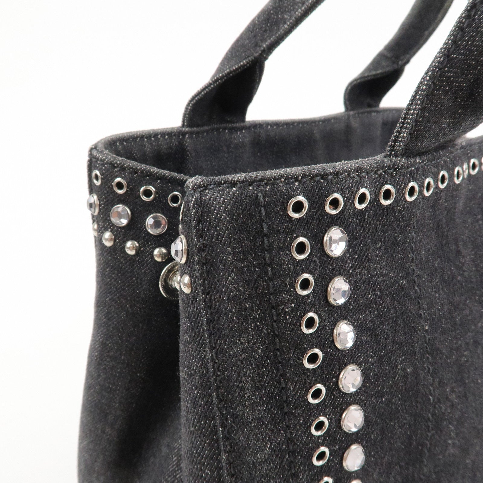 PRADA Canapa Mini Canvas Studs 2Way Shoulder Bag Hand Bag Black B2439G Used
