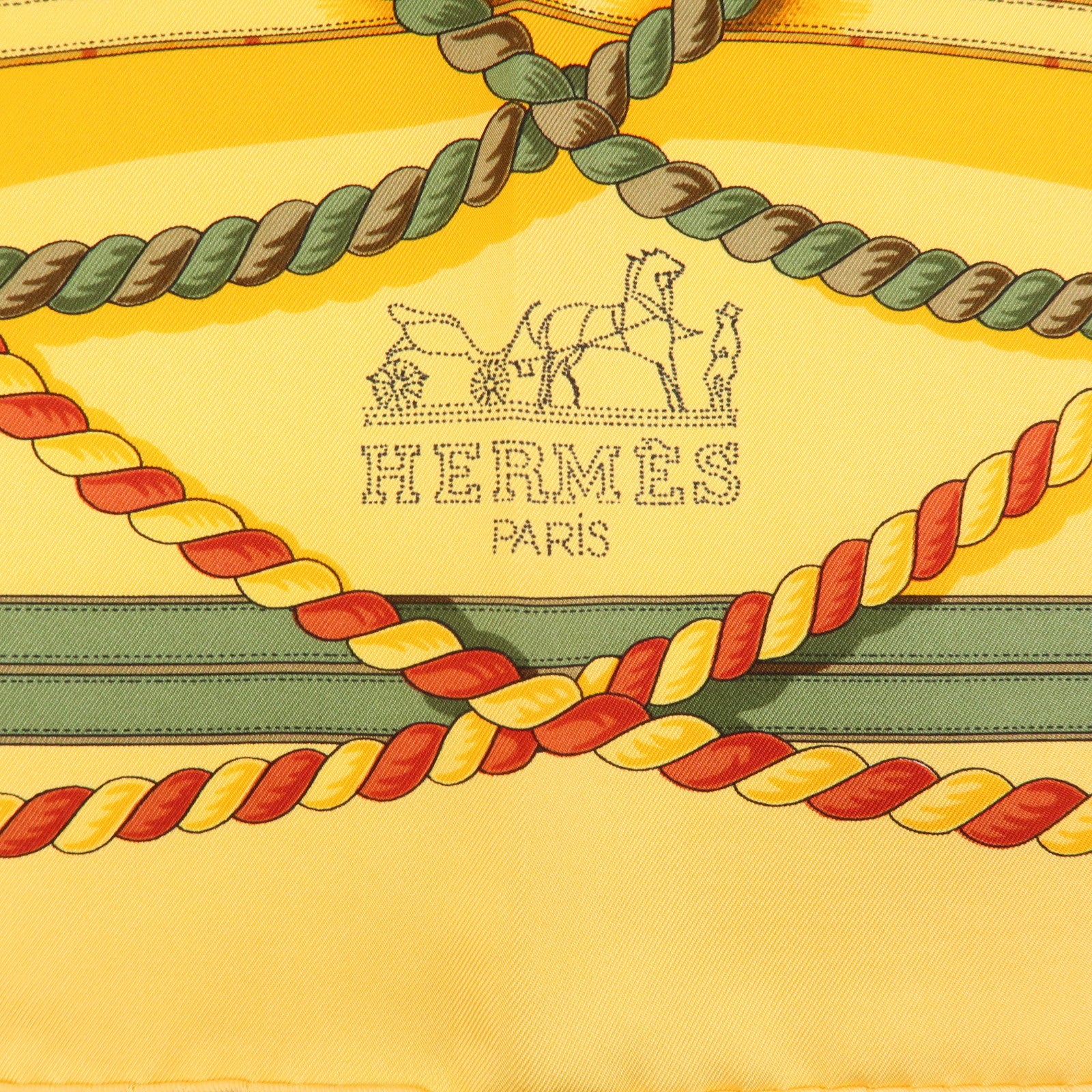 HERMES Carre 90 Silk 100% Scarf GRANDE TENUE Yellow Brown Green