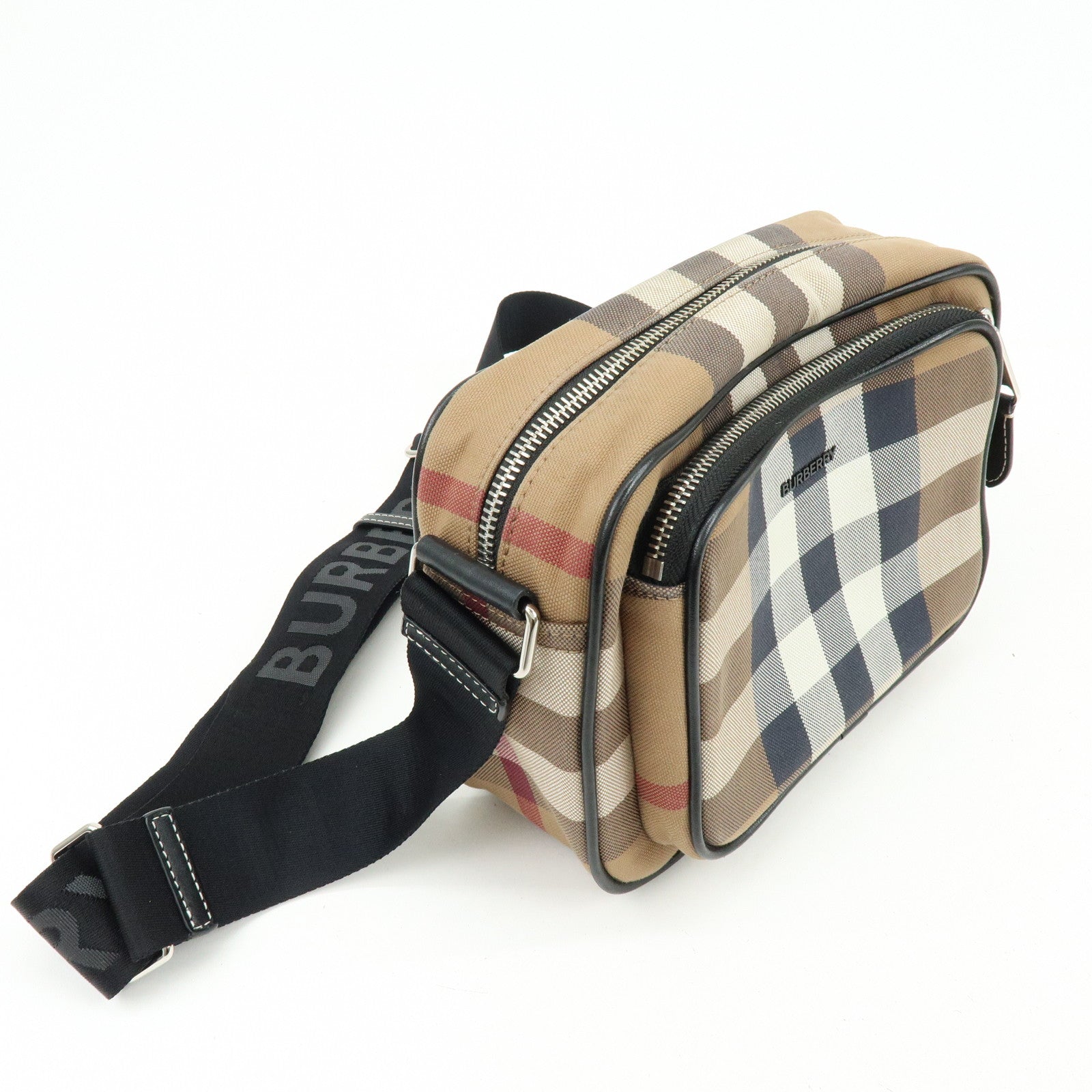 BURBERRY Nova Plaid Canvas Leather Shoulder Crossbody Bag Beige