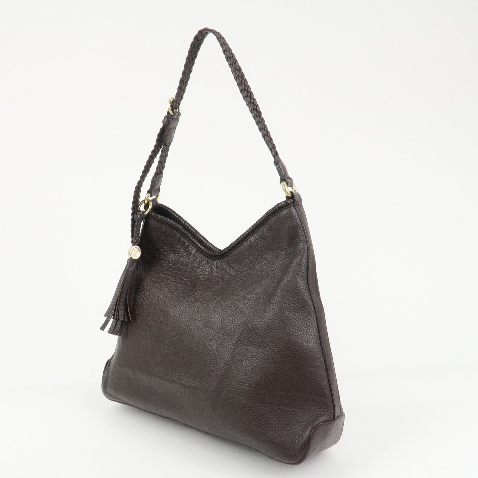 GUCCI Logo Leather Shoulder Bag Tote Bag Brown 336659