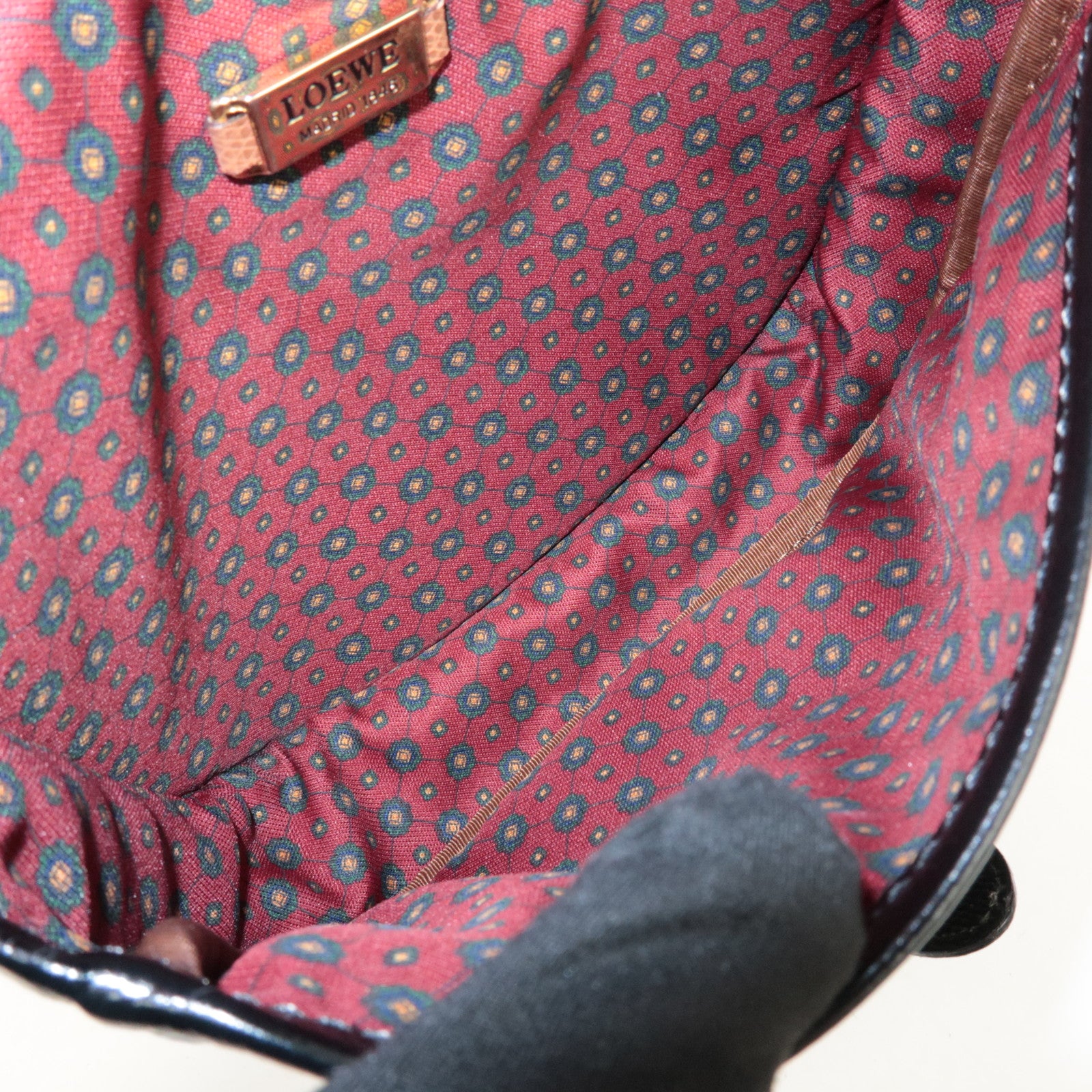 LOEWE Anagram Leather Shoulder bag Black Gold Hardware Used