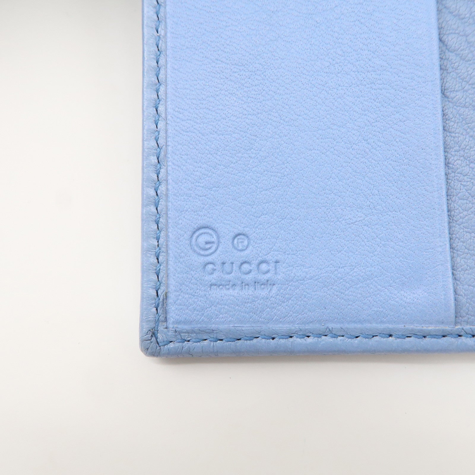 GUCCI Trifold Leather Wallet Blue Gold Hardware 346057 Used