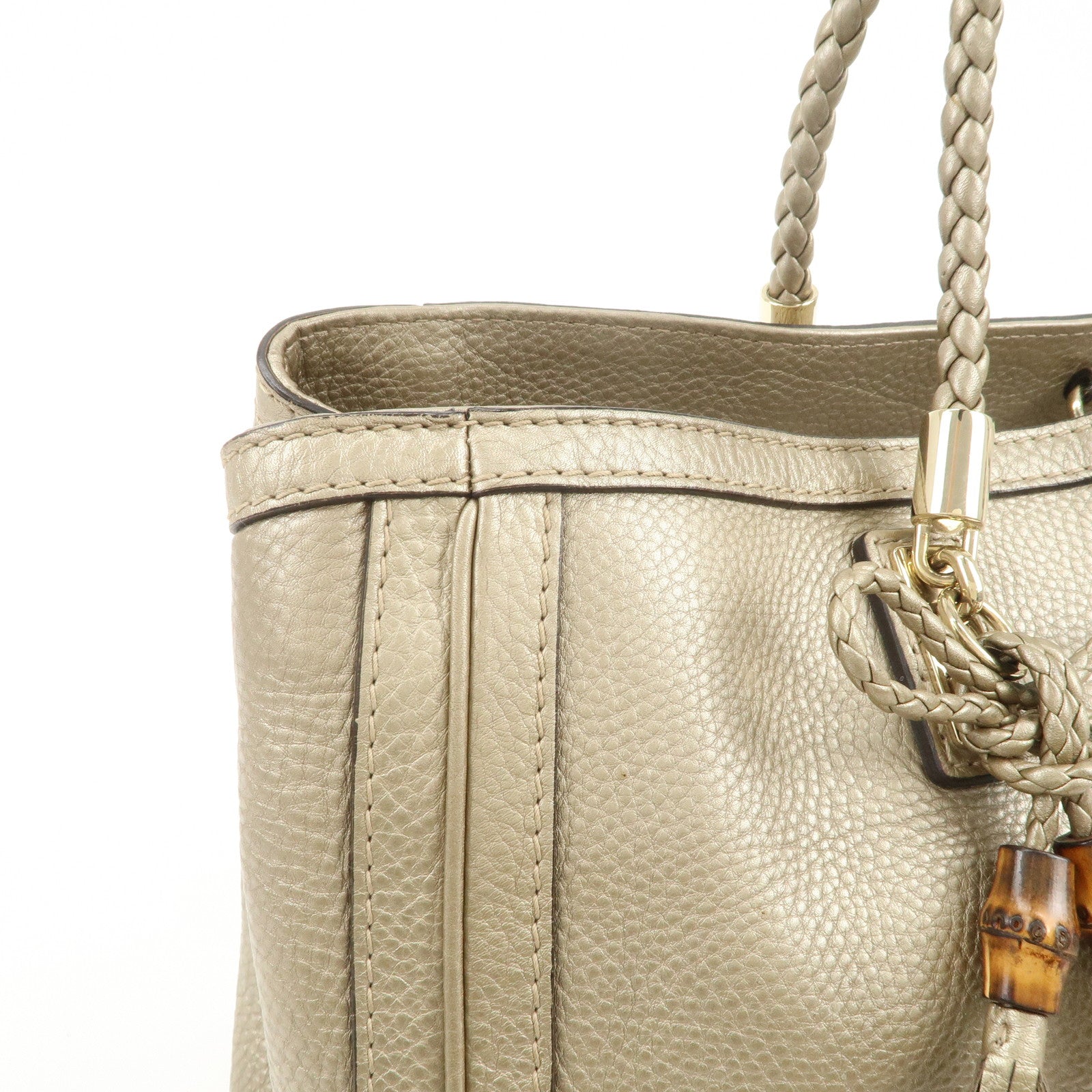 GUCCI Bamboo Leather Tote Bag Shoulder Bag Champagne Gold 269945