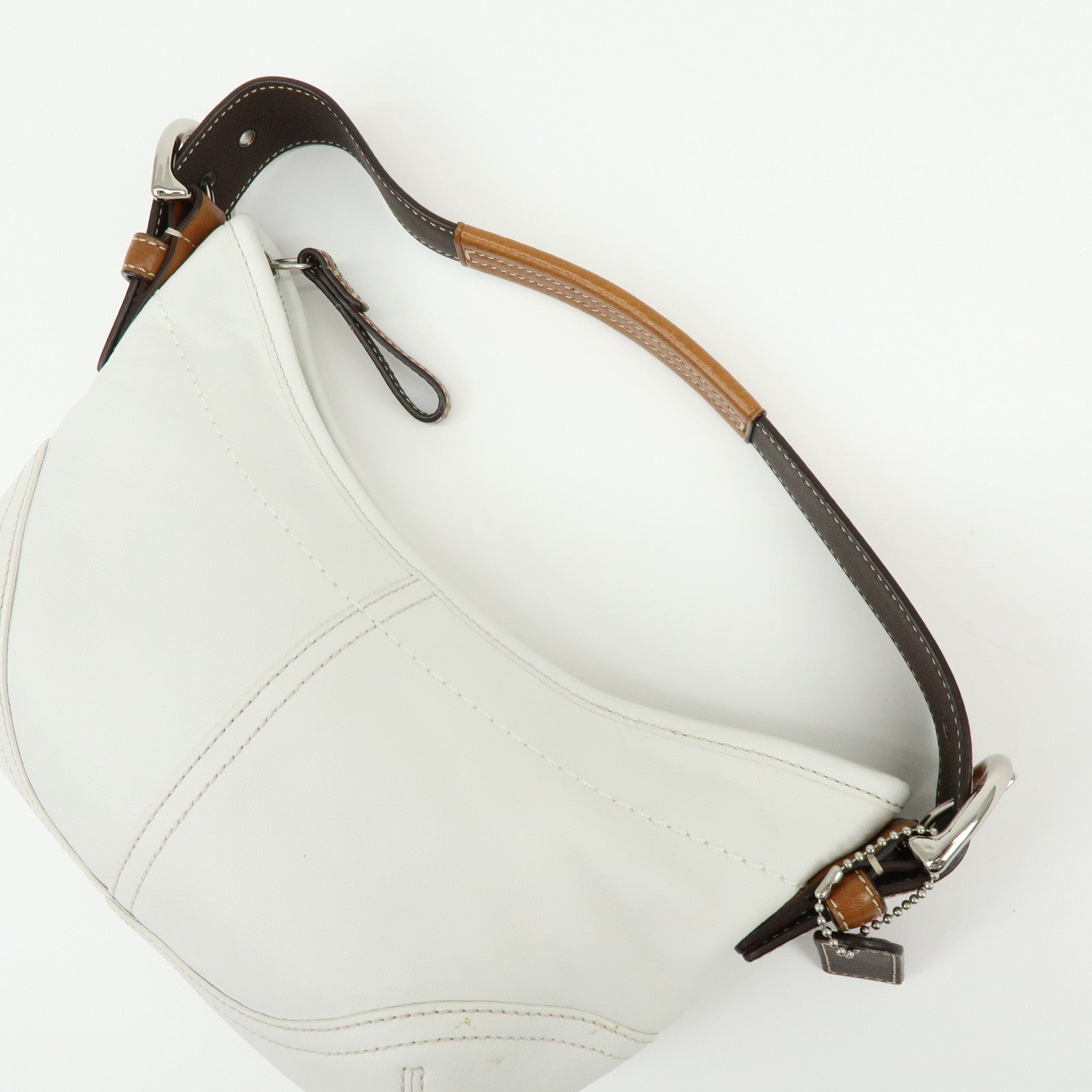 COACH Leather Shoulder Bag Hand Bag White Camel
