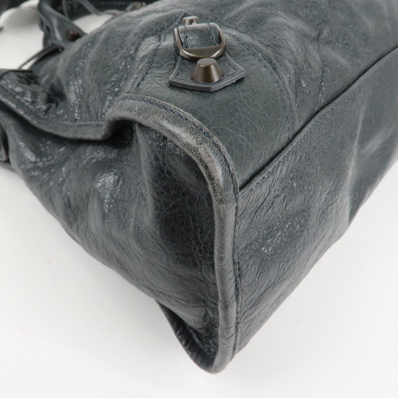 BALENCIAGA The City Leather 2Way Hand Bag Dark Gray 115748 Used