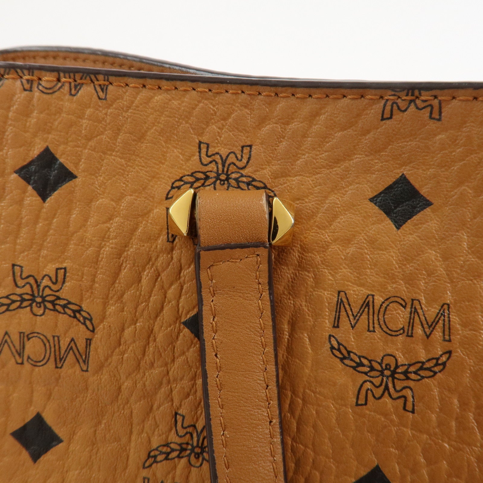 MCM Visetos PVC Leather 2Way Bag Hand Shoulder Bag Studs Cognac