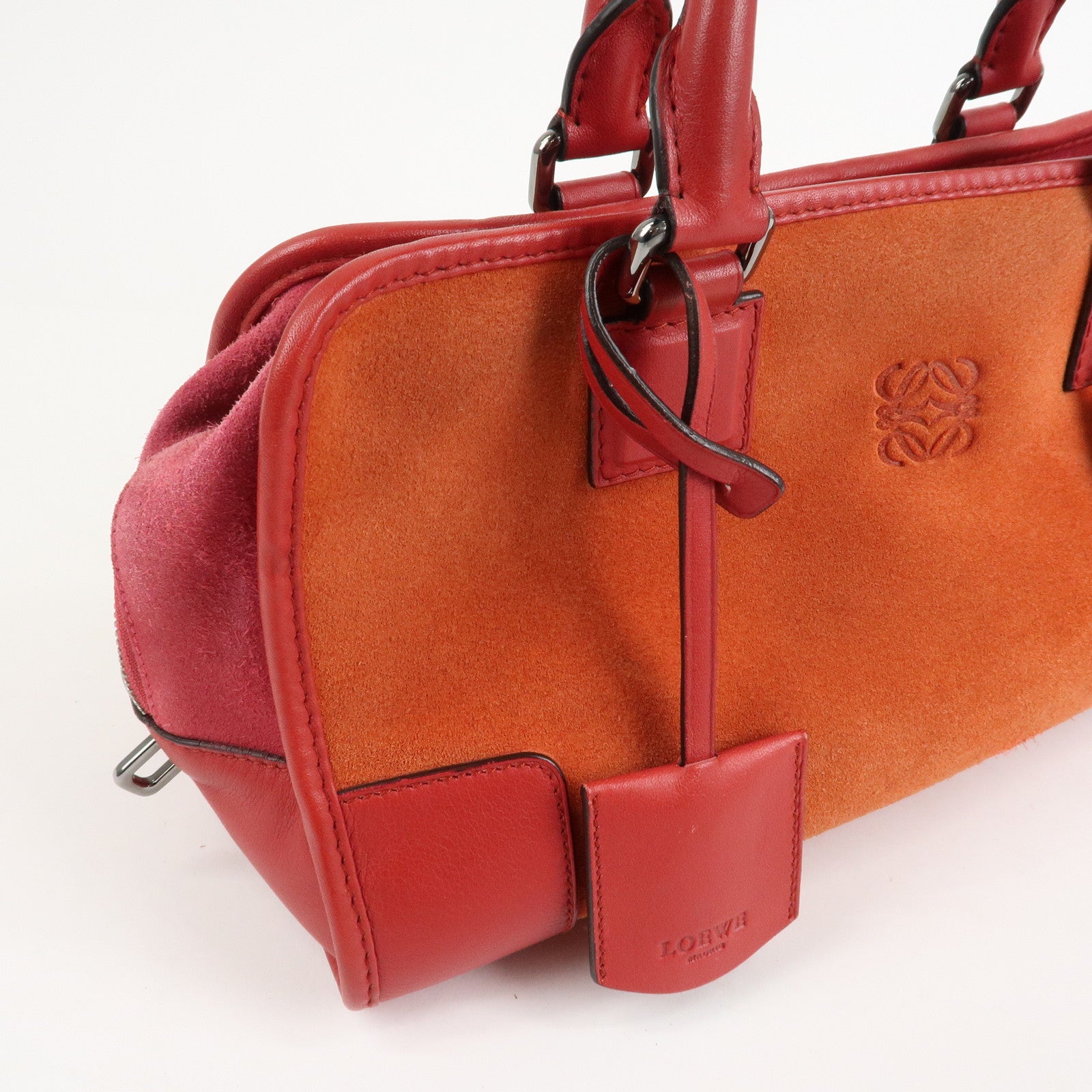 LOEWE Anagram Leather Suede Amazona 28 Hand Bag Orange Red
