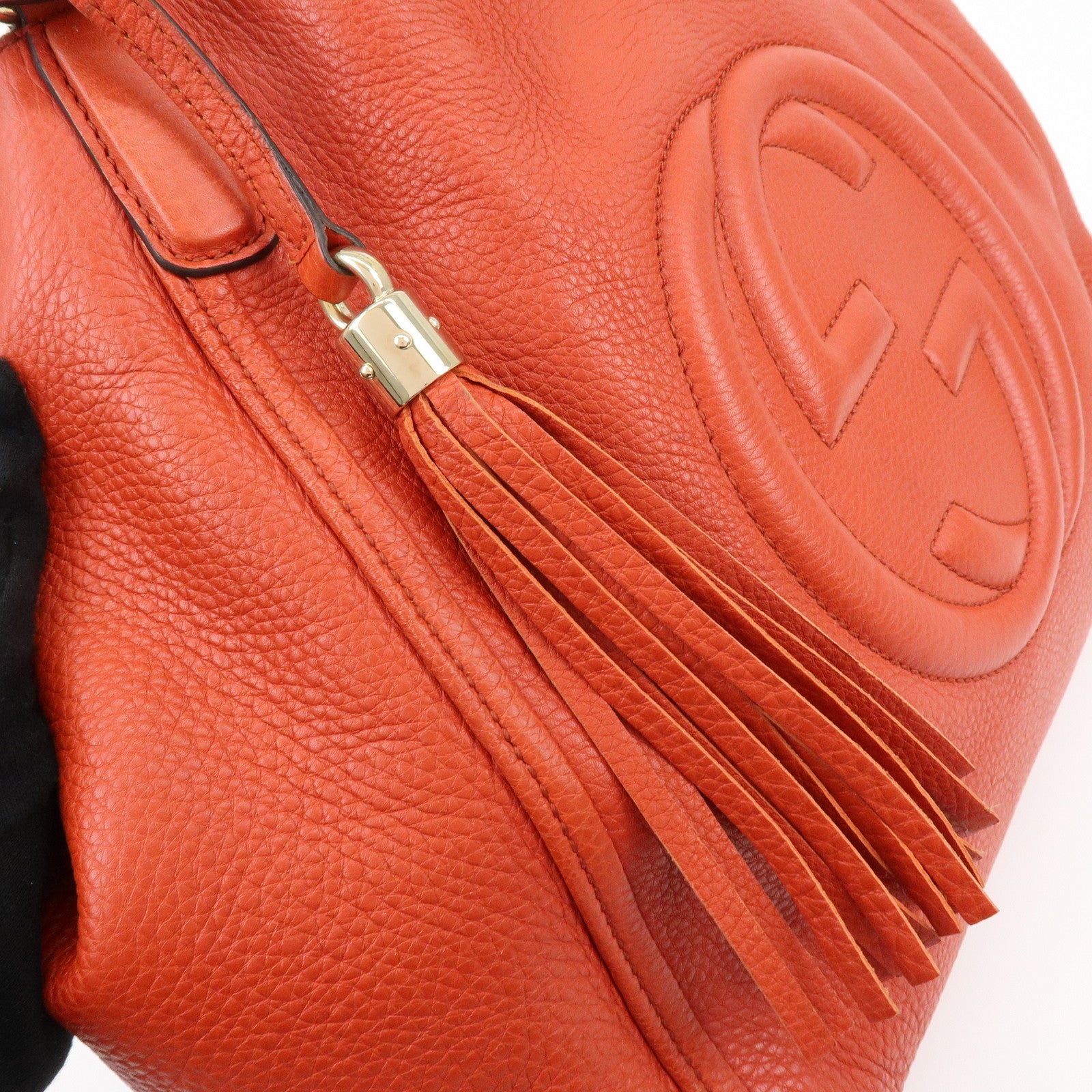 GUCCI SOHO Interlocking G Leather Tote Bag Hand Bag Orange 282309