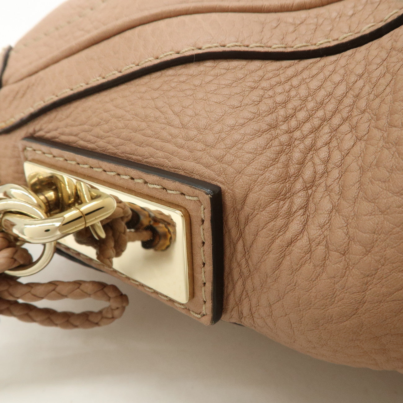 GUCCI Bamboo Leather Shoulder Bag Hand Bag Pink Gold 269949