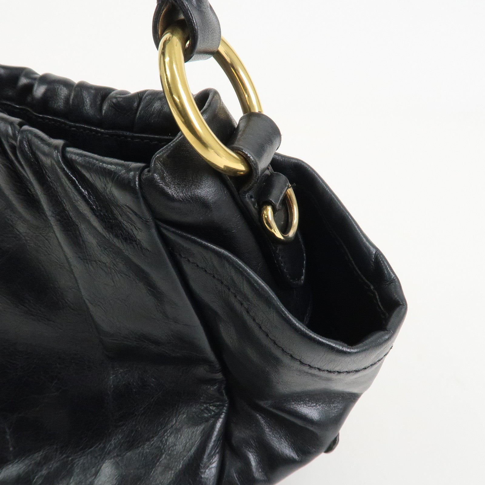 PRADA Triangle Logo Leather 2Way Bag Hand Bag Black BN1642