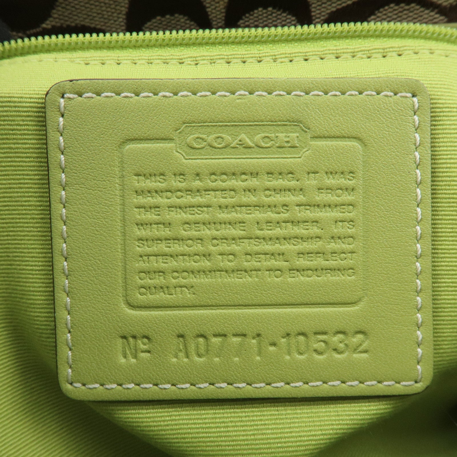 COACH Signature Canvas Leather Boston Hand Bag Light Brown Green