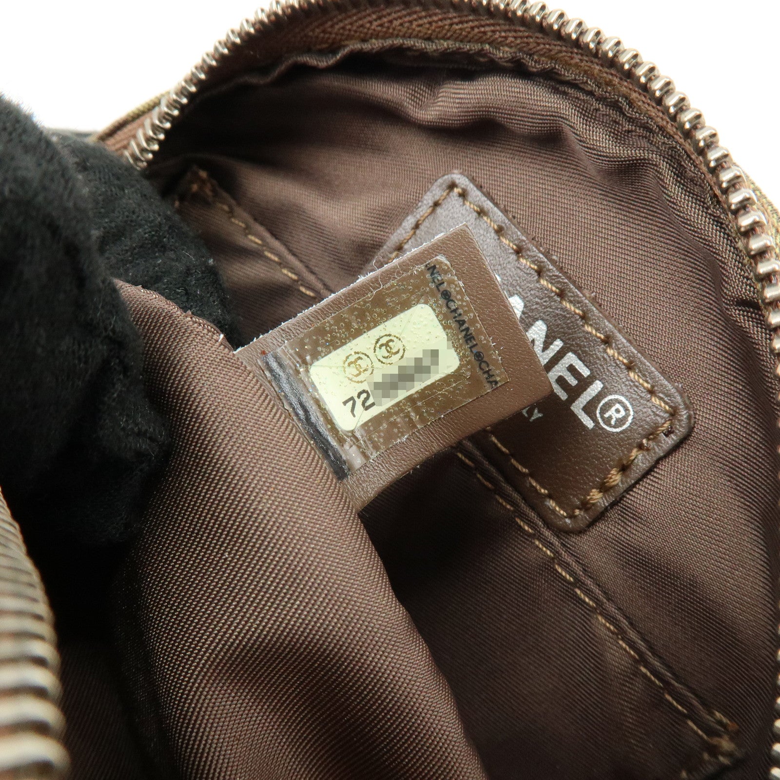 CHANEL New Travel Line COCO Mark Canvas Cosmetic Pouch Khaki Brown
