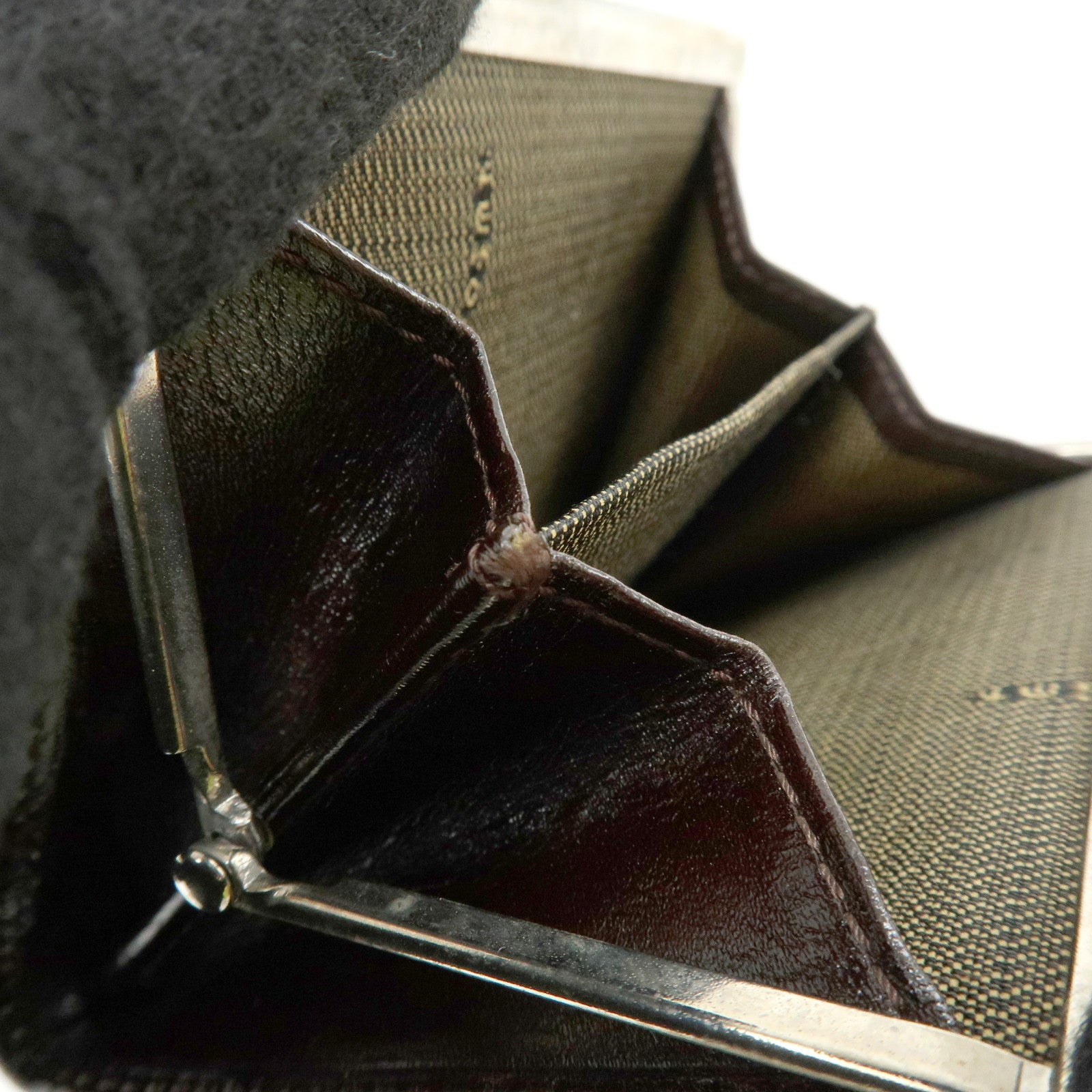 FEND Zucca Canvas Leather Compact Wallet Coin Case Brown