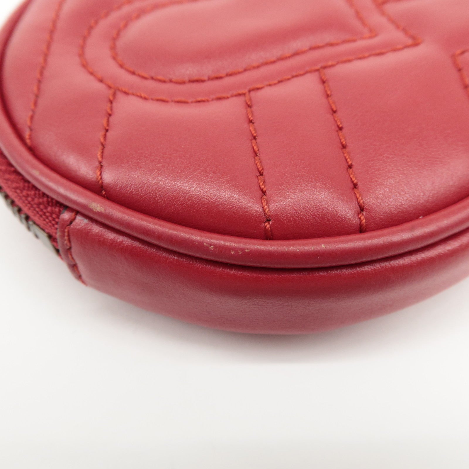 GUCCI GG Marmont Leather Round Coin Case Red 575160 Used