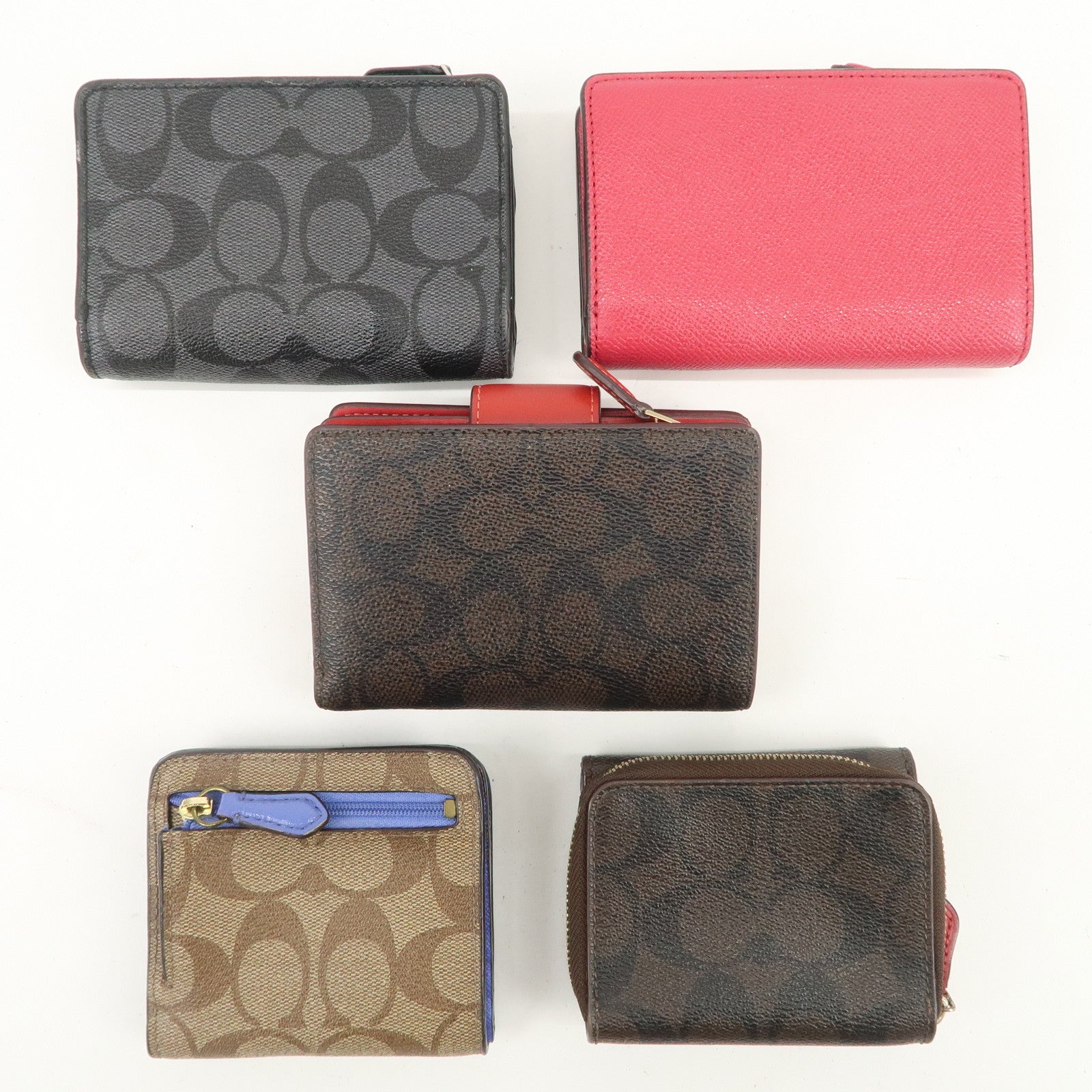 COACH Set of 5 Signature PVC Leather Compact Wallets Brown Red