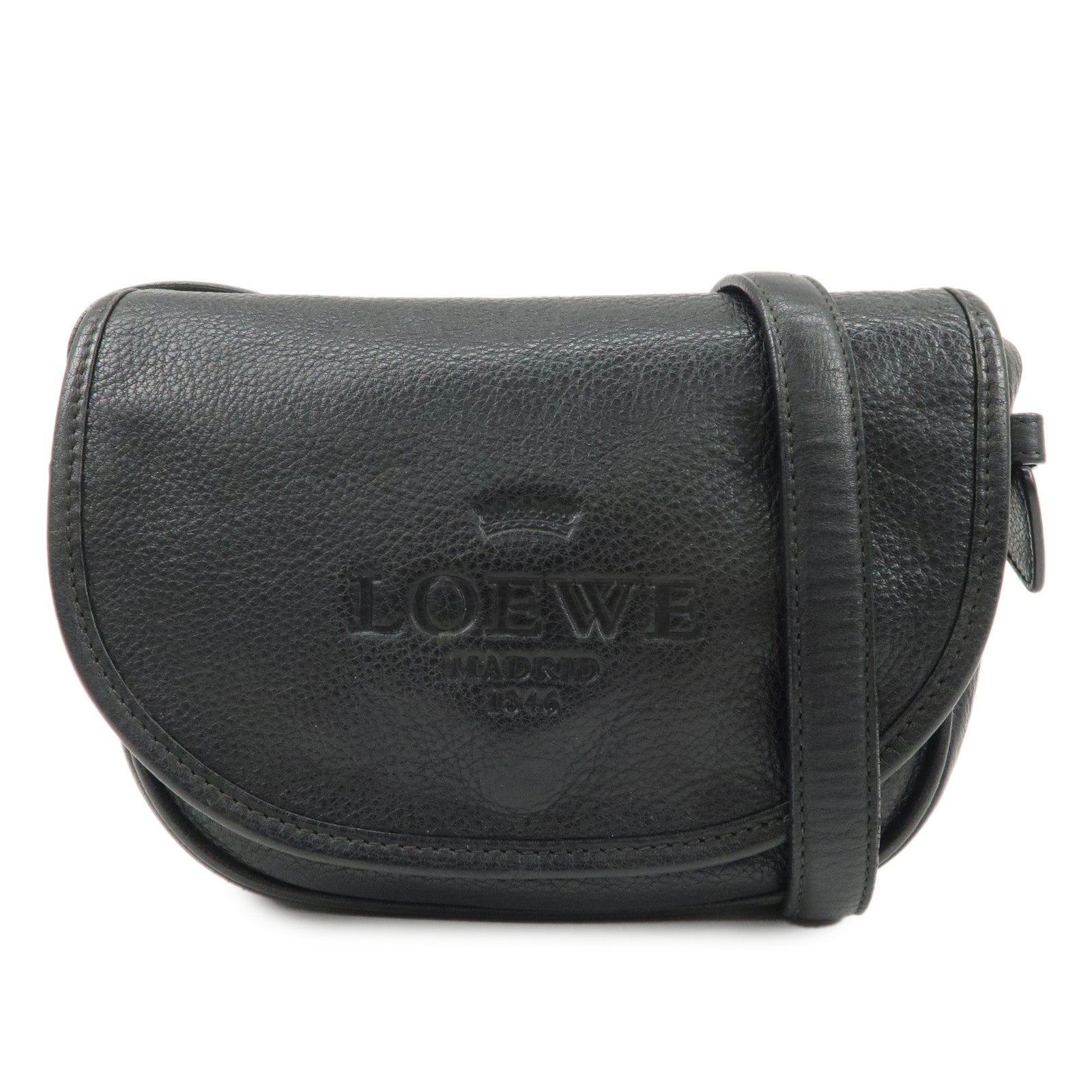 LOEWE Heritage Leather Shoulder Bag Crossbody Bag Black Used