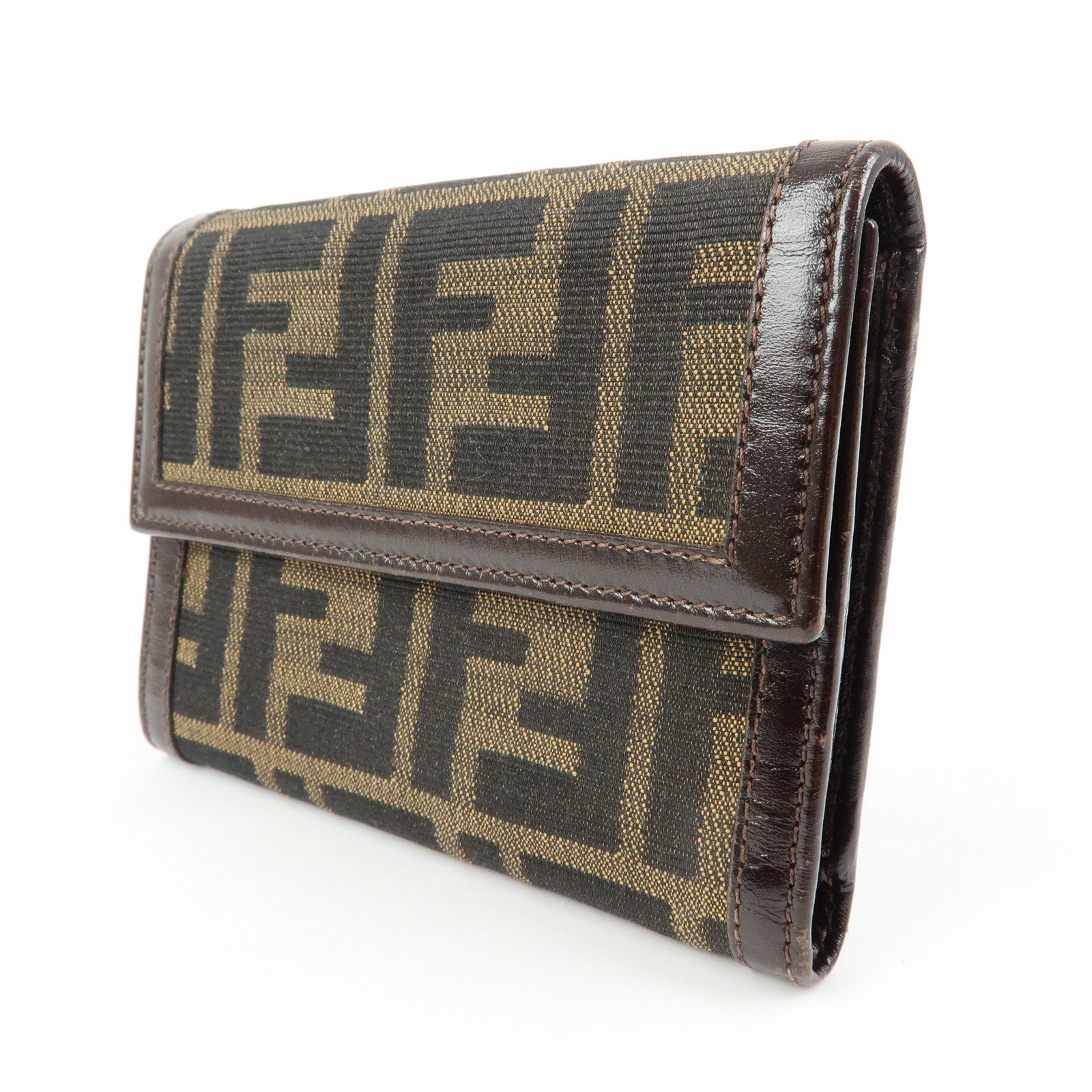 FENDI Zucca Canvas Leather Compact Wallet Brown 2270・30729・008