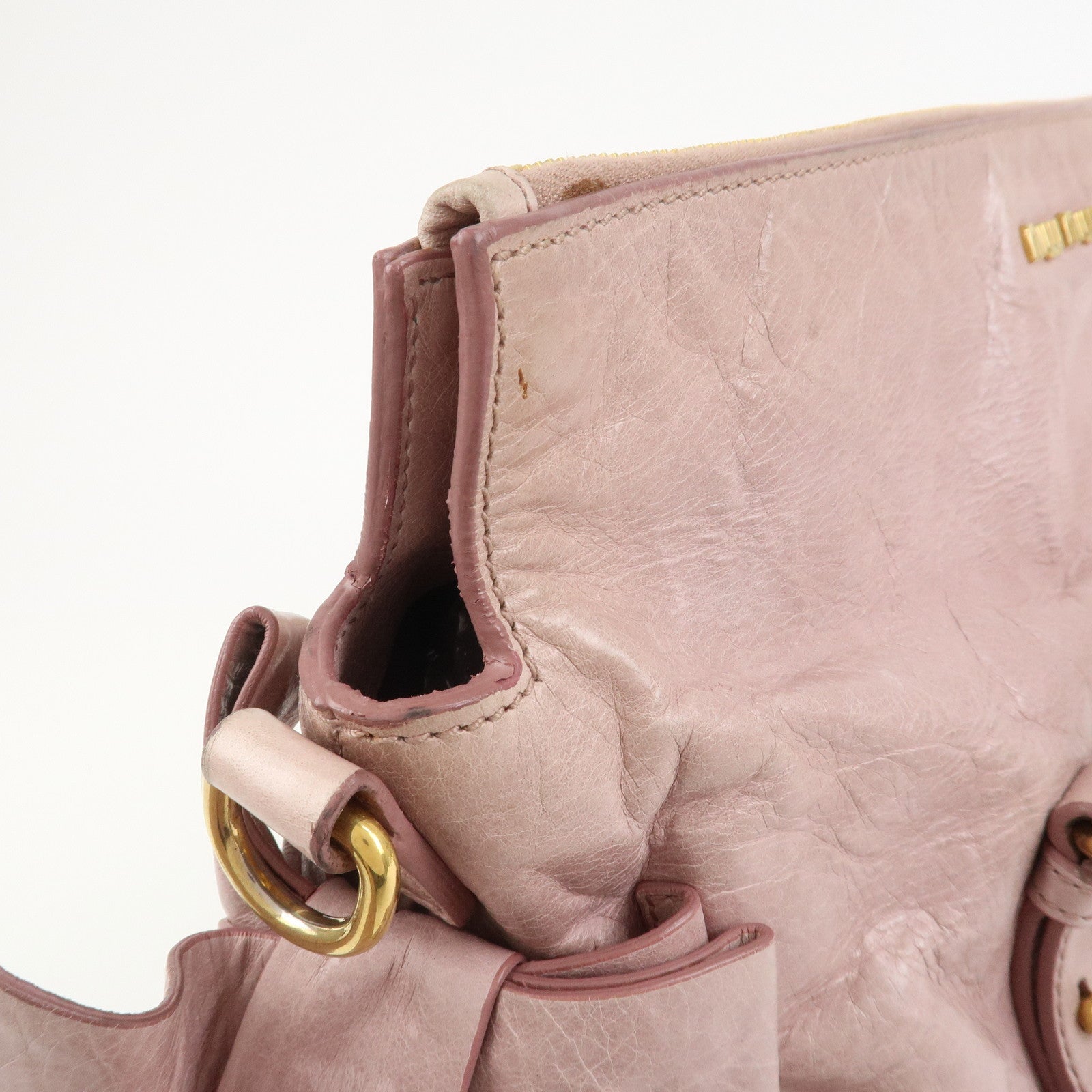 MIU MIU Side Ribbon Leather 2Way Shoulder Bag Hand Bag Pink RT0438