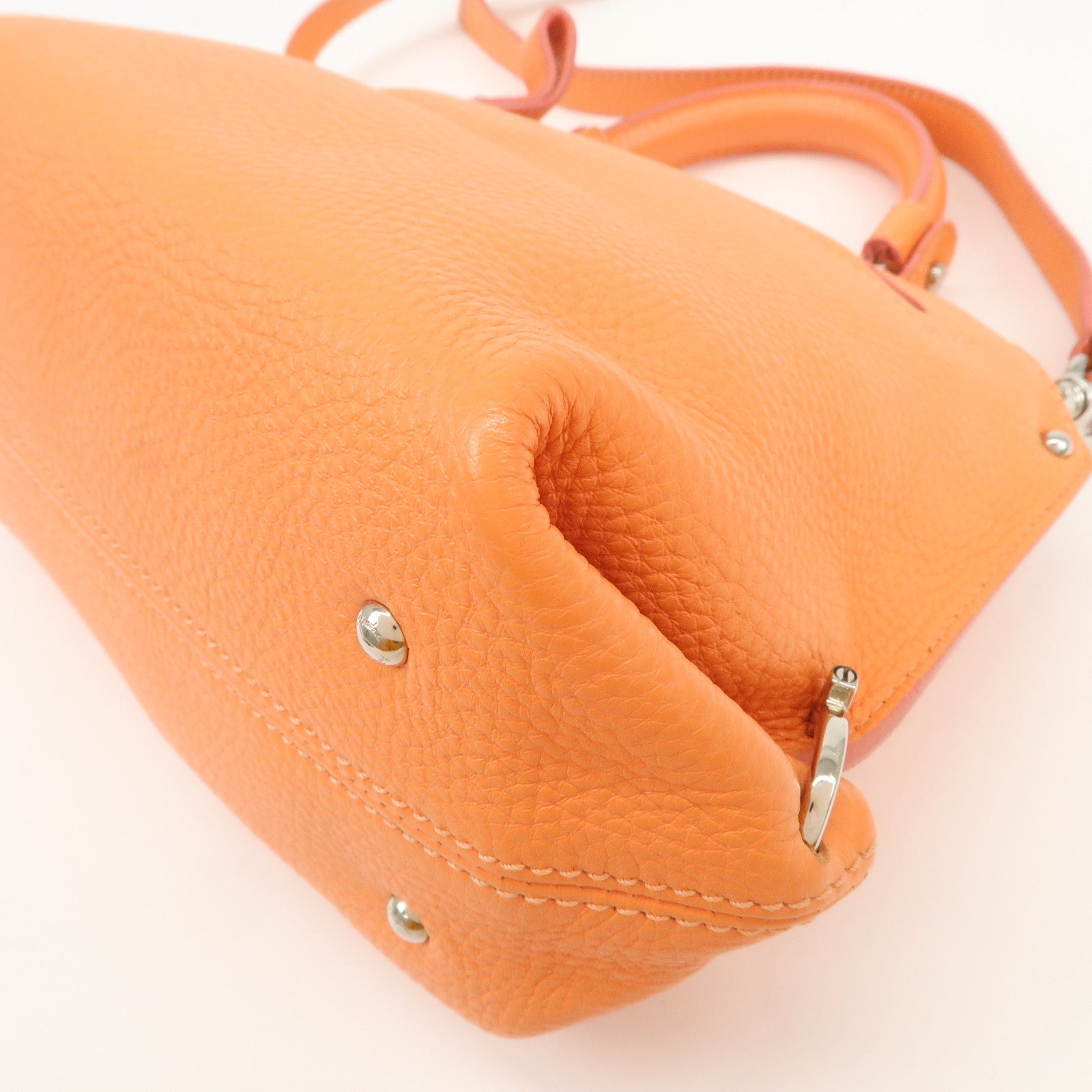Ferragamo Gancini Leather 2Way Bag Hand Bag Shoulder Bag Orange