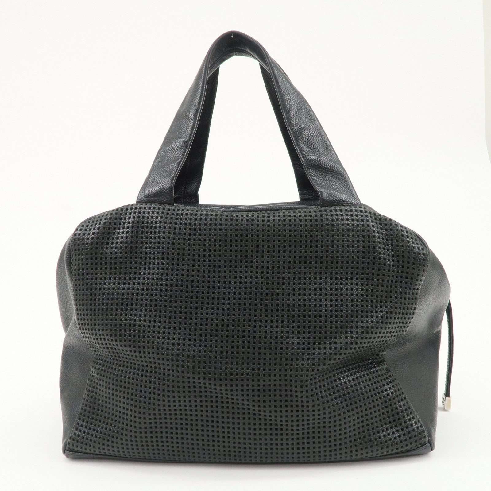 CHANEL COCO Mark Caviarskin Punching Boston Bag Black Used