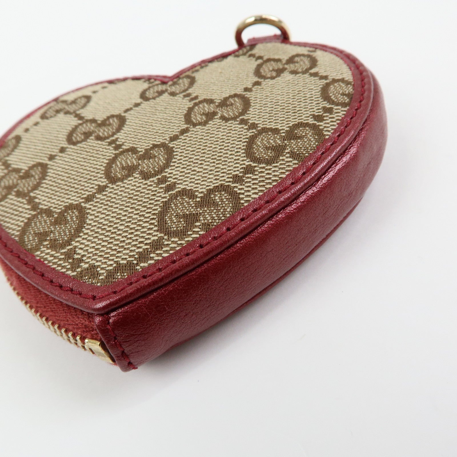 GUCCI Lovely Heart GG Canvas Leather Coin Case Beige Bordeaux152615