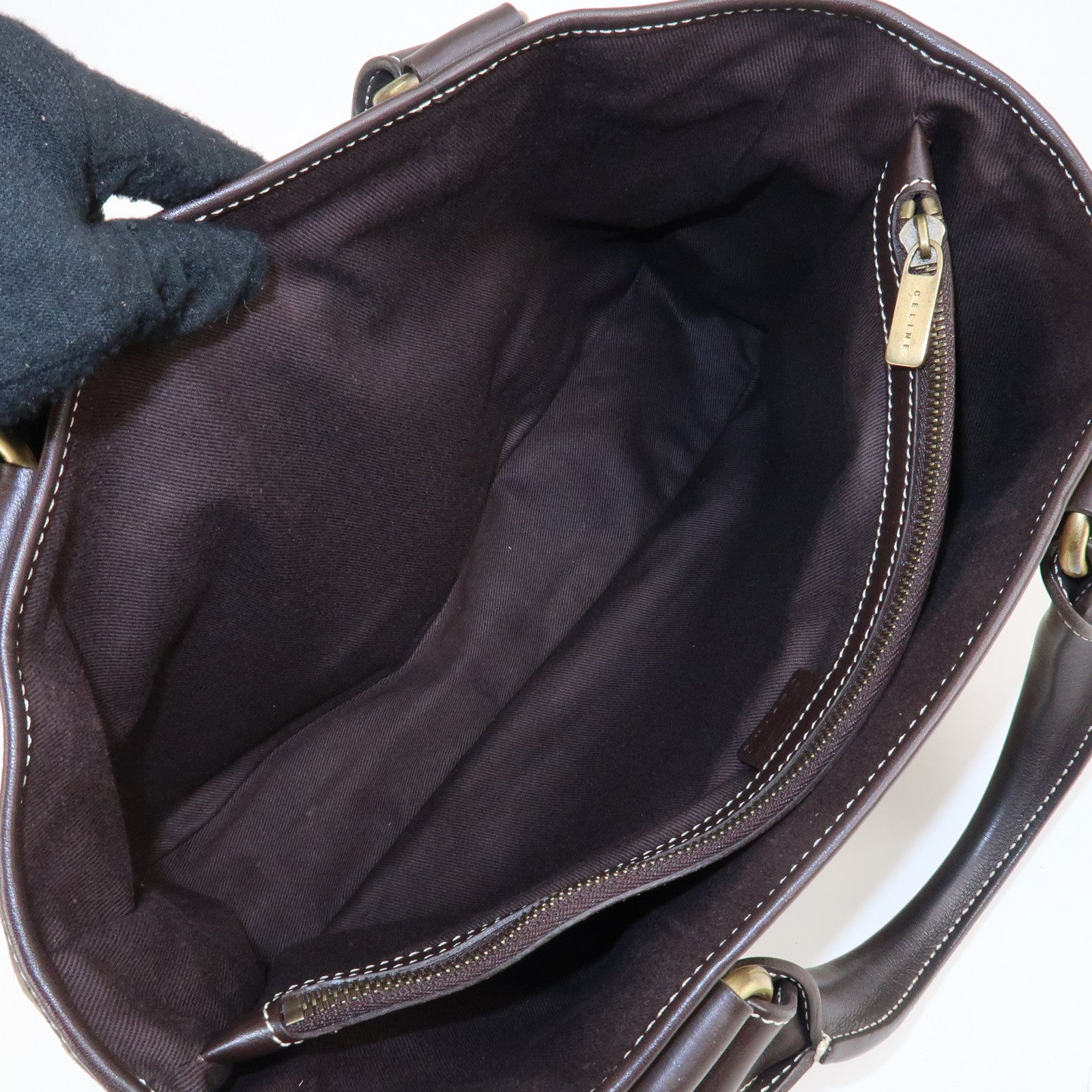 CELINE C Macadam Suede Boogie Bag Hand Bag Tote Bag Beige Dark Brown Used