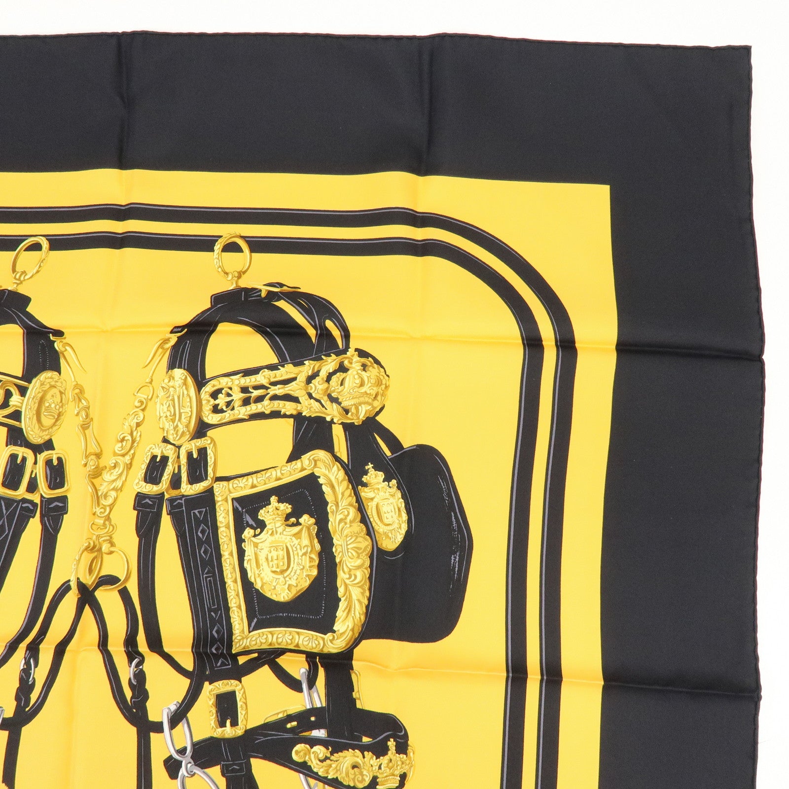 HERMES Carre 90 Silk 100% Brides de Gala Scarf Black Yellow