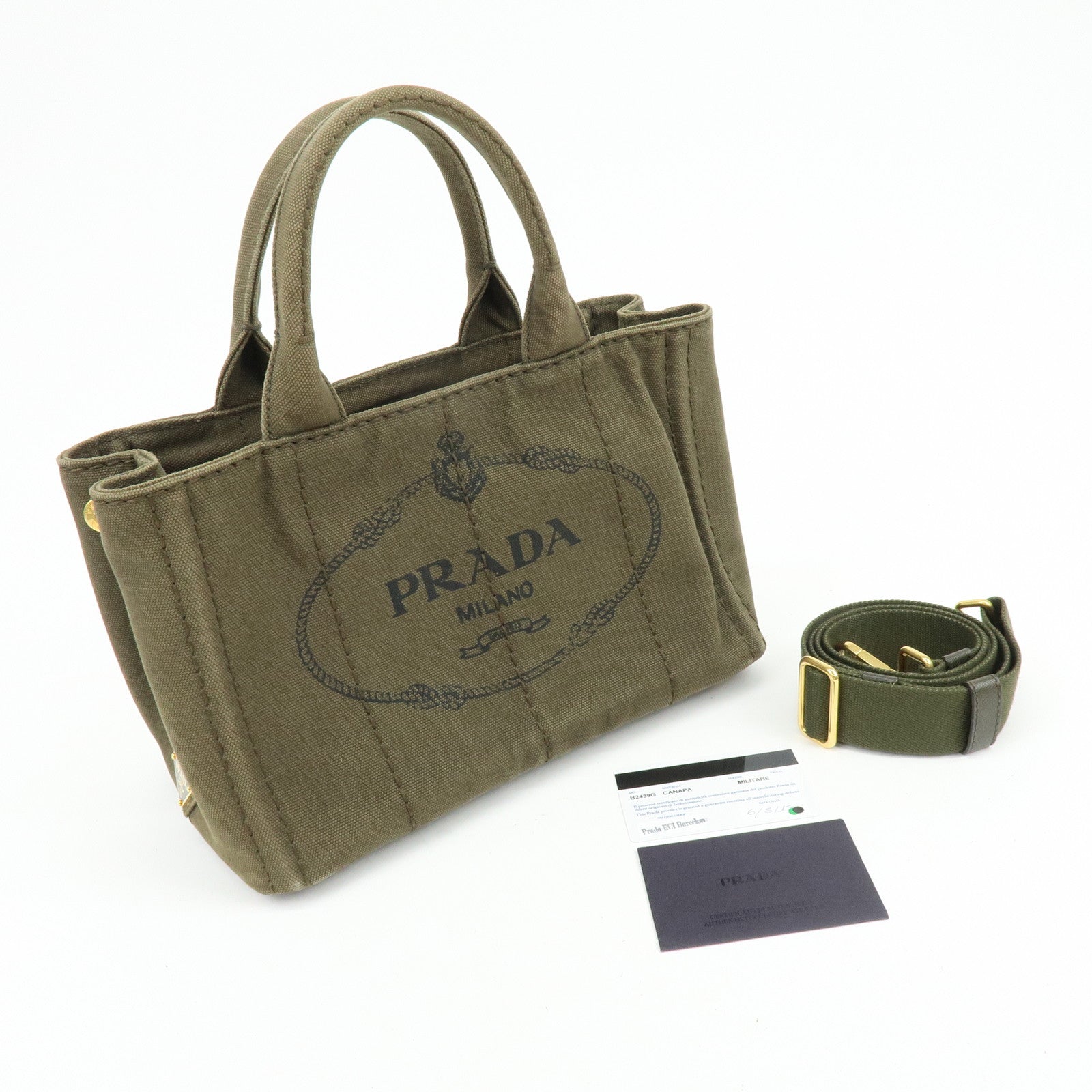 PRADA Triangle Log Canapa Mini 2Way Hand Shoulder Bag Khaki B2439G