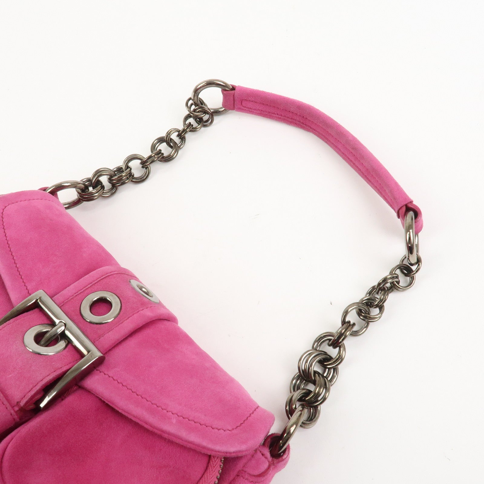 PRADA Triangle Logo Suede Shoulder Bag Hand Bag Pink BR2635