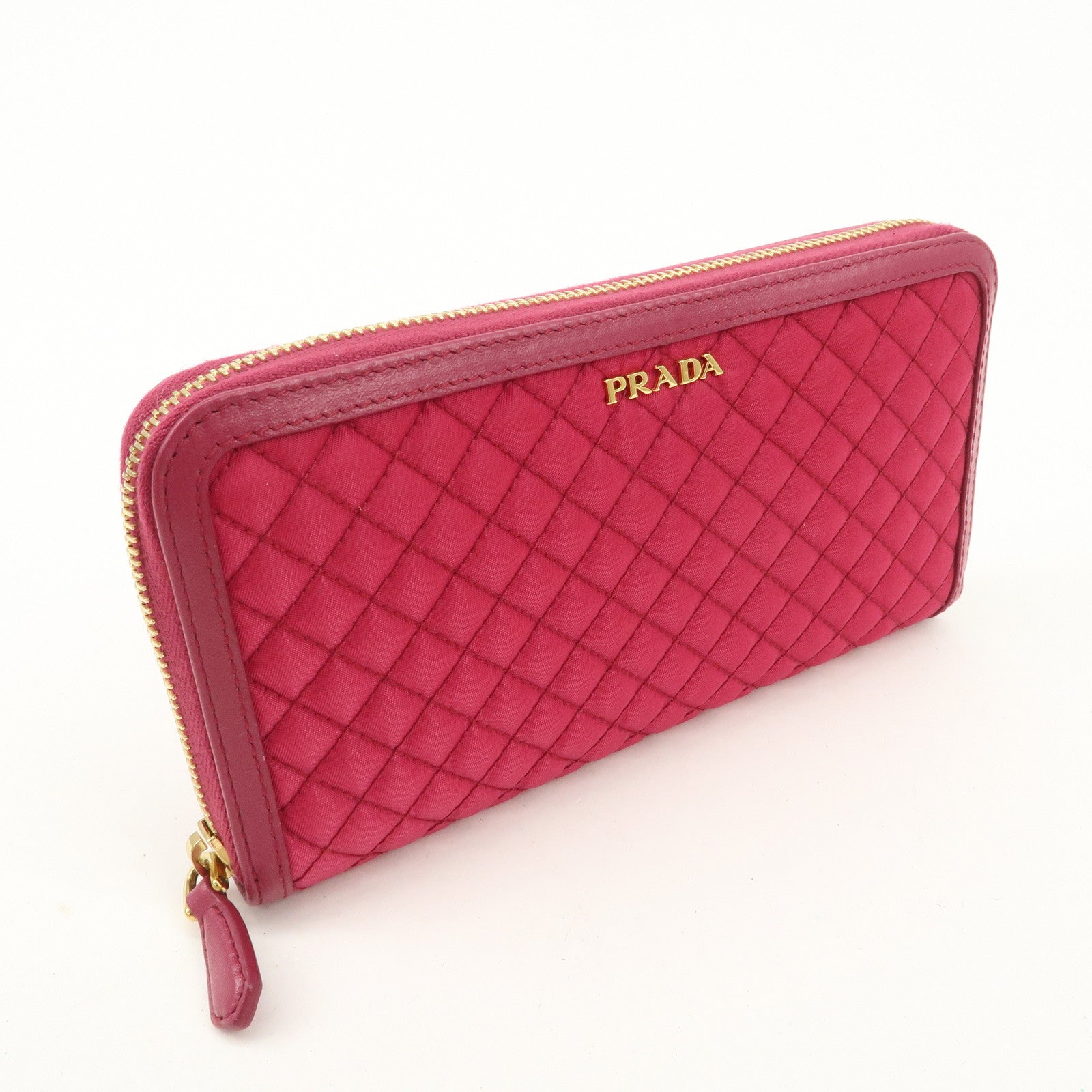 PRADA Nylon Saffiano Leather Round Zippy Long Wallet Pink 1M0506 Used
