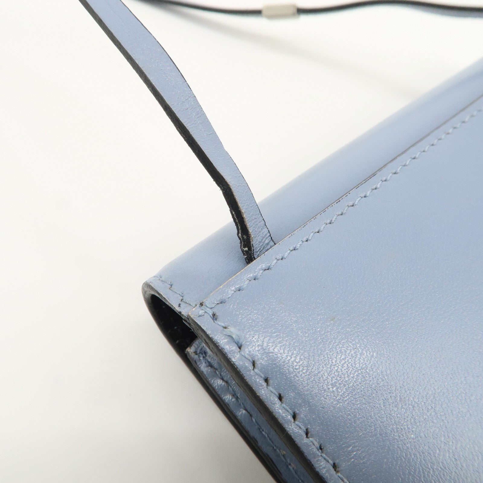 PRADA Logo Leather Shoulder Bag Crossbody Bag Light Blue