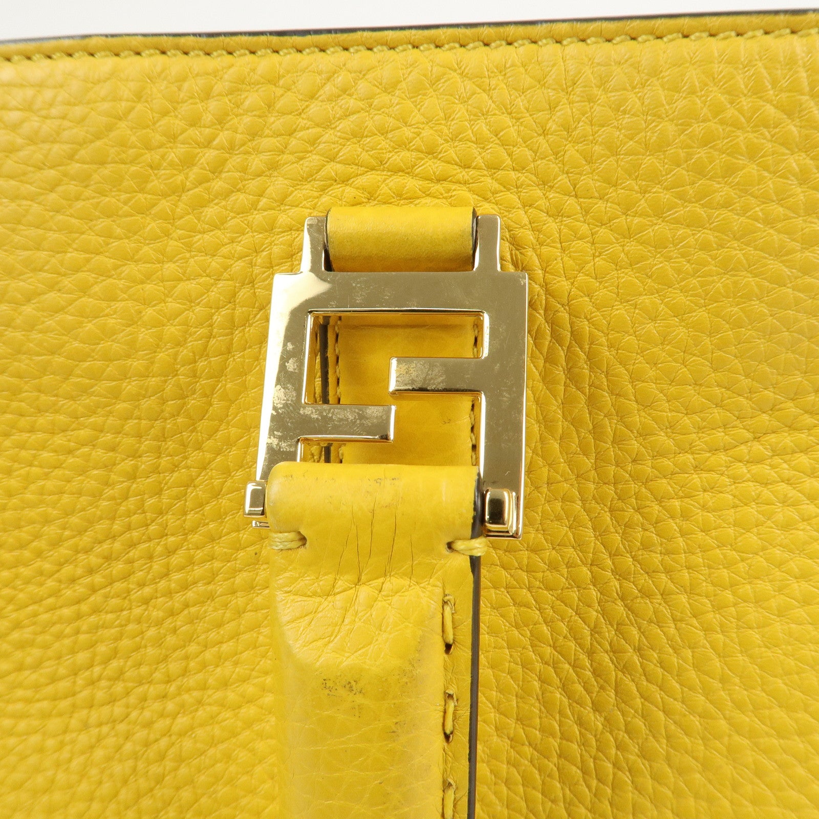 FENDI Selleria Leather 2Way Hand Tote Shoulder Bag Yellow 8BH368