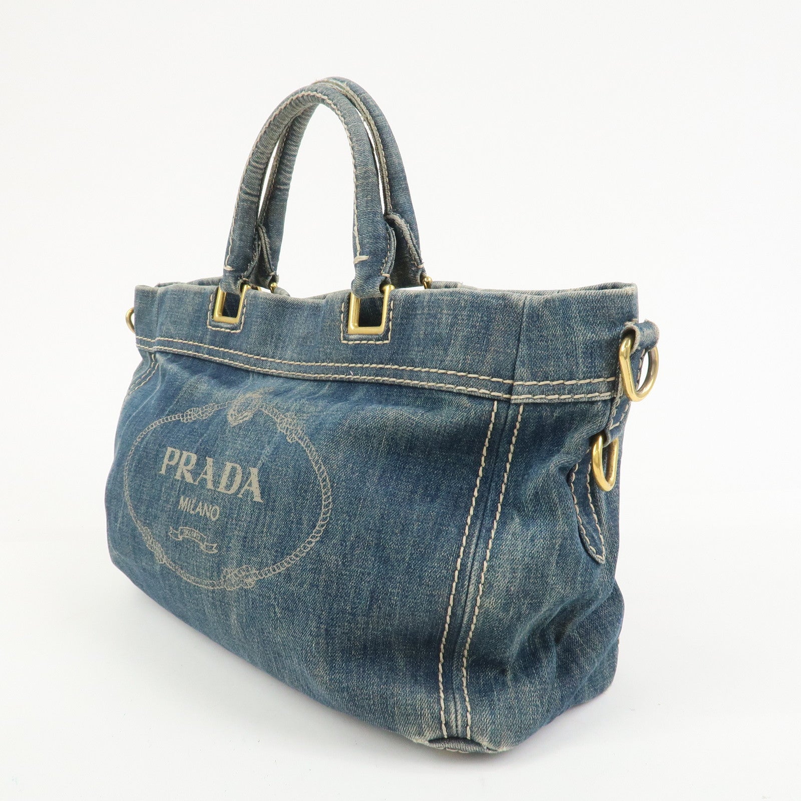 PRADA Denim 2Way Bag Hand Bag Shoulder Bag Tote Bag Blue BN2070