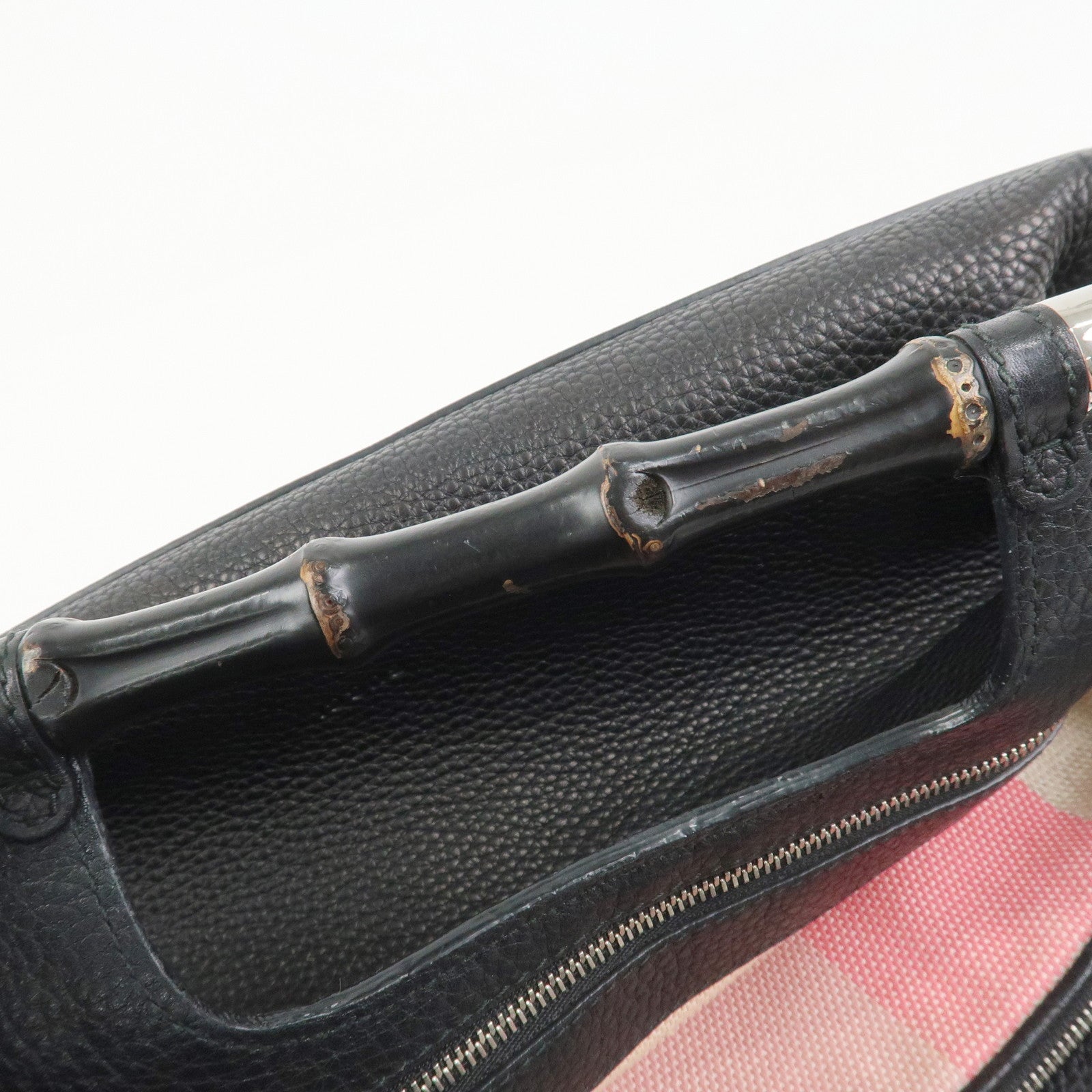 GUCCI Bamboo Leather 2WAY Bag Hand Bag Shoulder Bag Black 370829