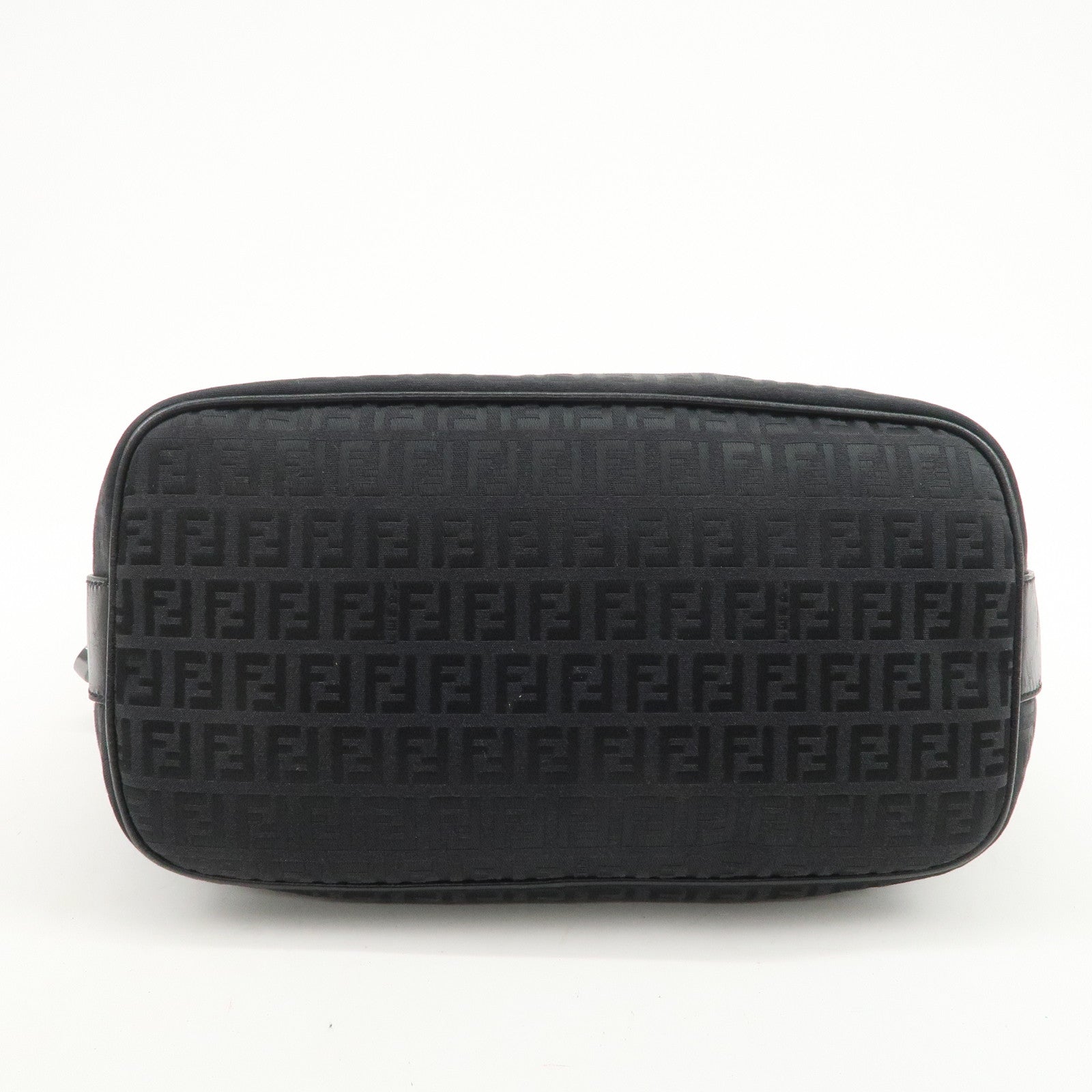 FENDI Zucchino Canvas Leather Shoulder Bag Hand Bag Black 7VA003